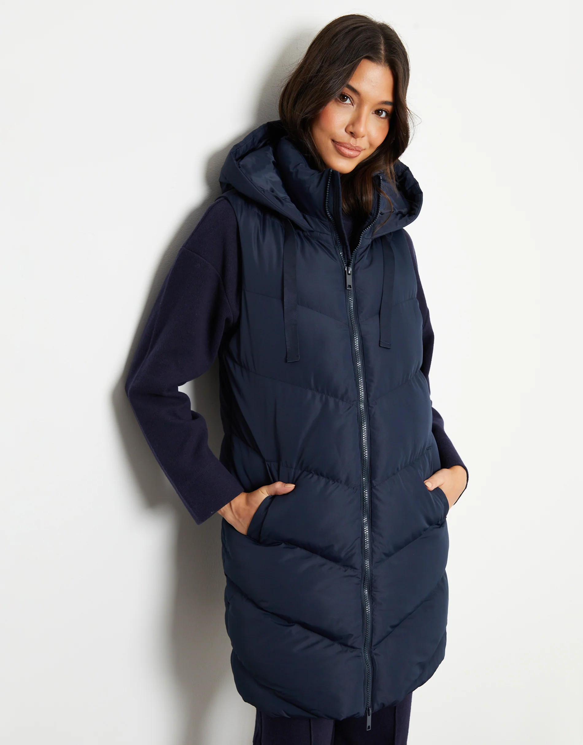 Longline Padded Gilet in Navy - Image 5