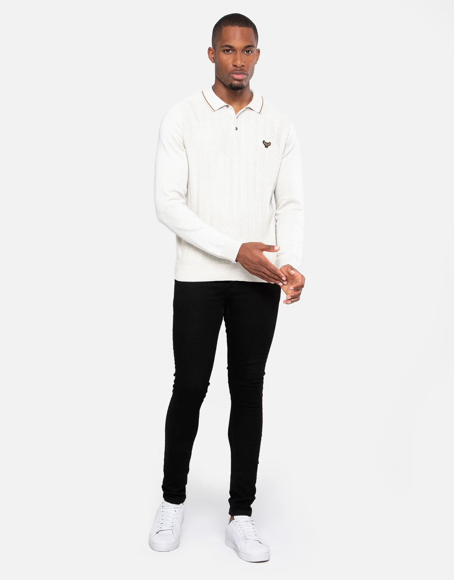 Long Sleeve Polo Jumper in Ecru - Image 3