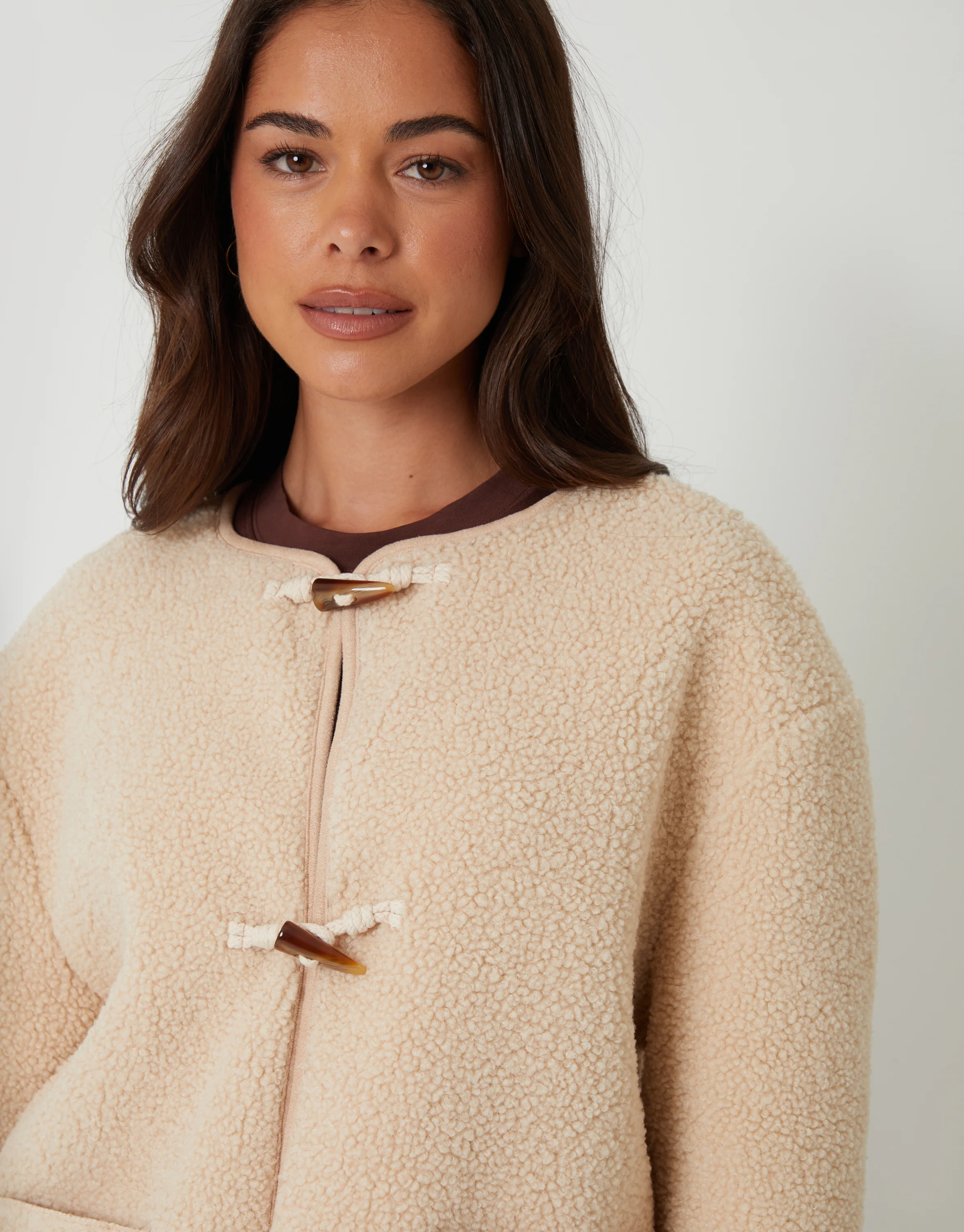 Fleece Borg Toggle Jacket in Beige - Image 5