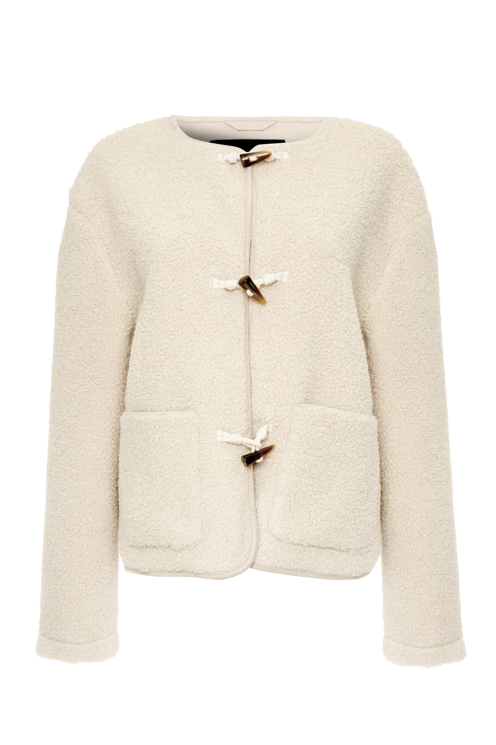 Fleece Borg Toggle Jacket in Beige - Image 7