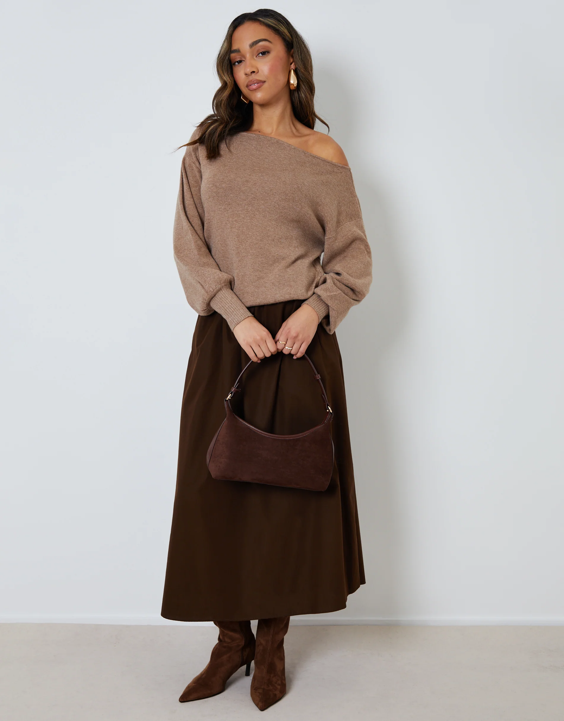 Soft Slash Neck Jumper in Beige - Image 3