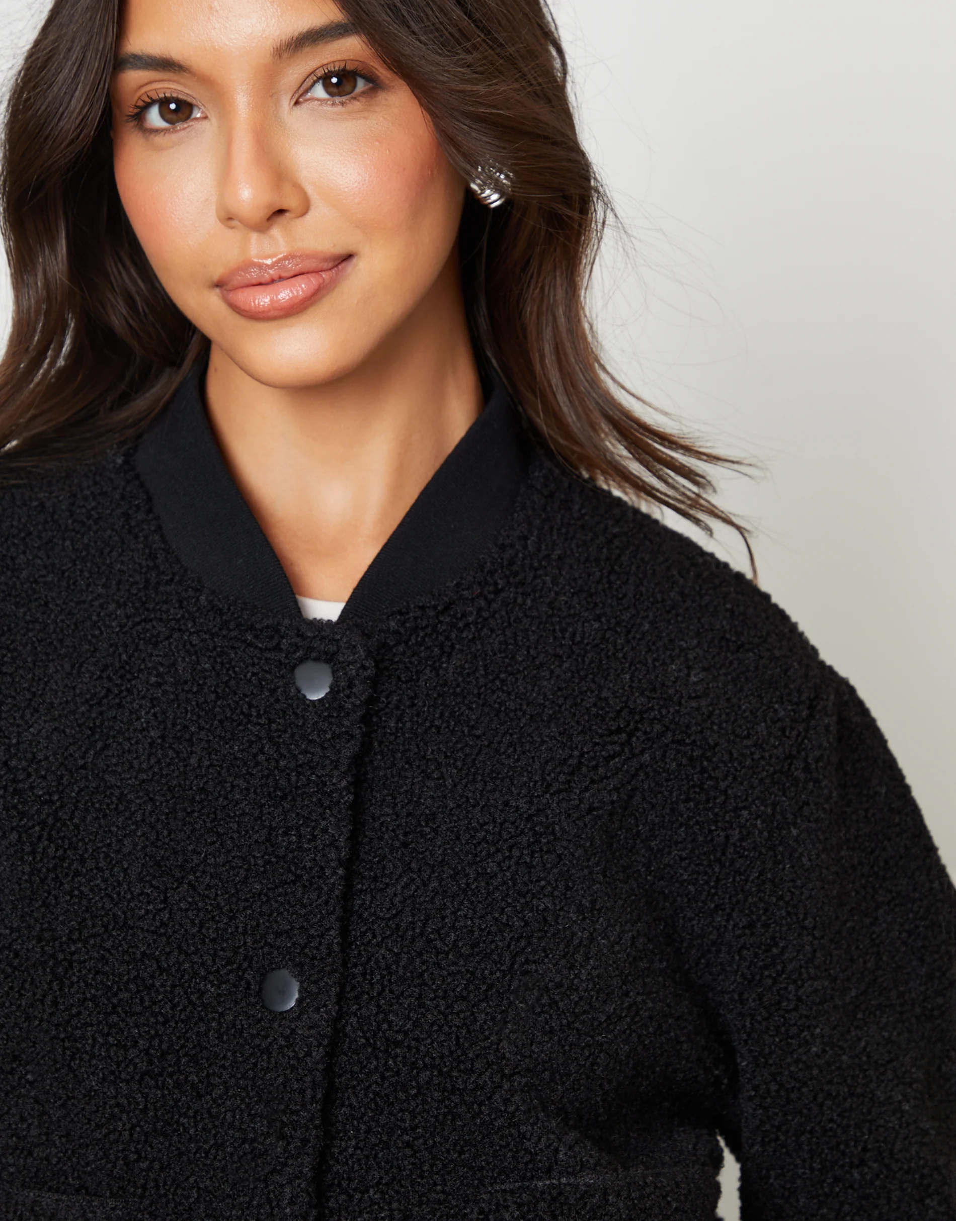 Borg Bomber Jacket in Black - Image 2