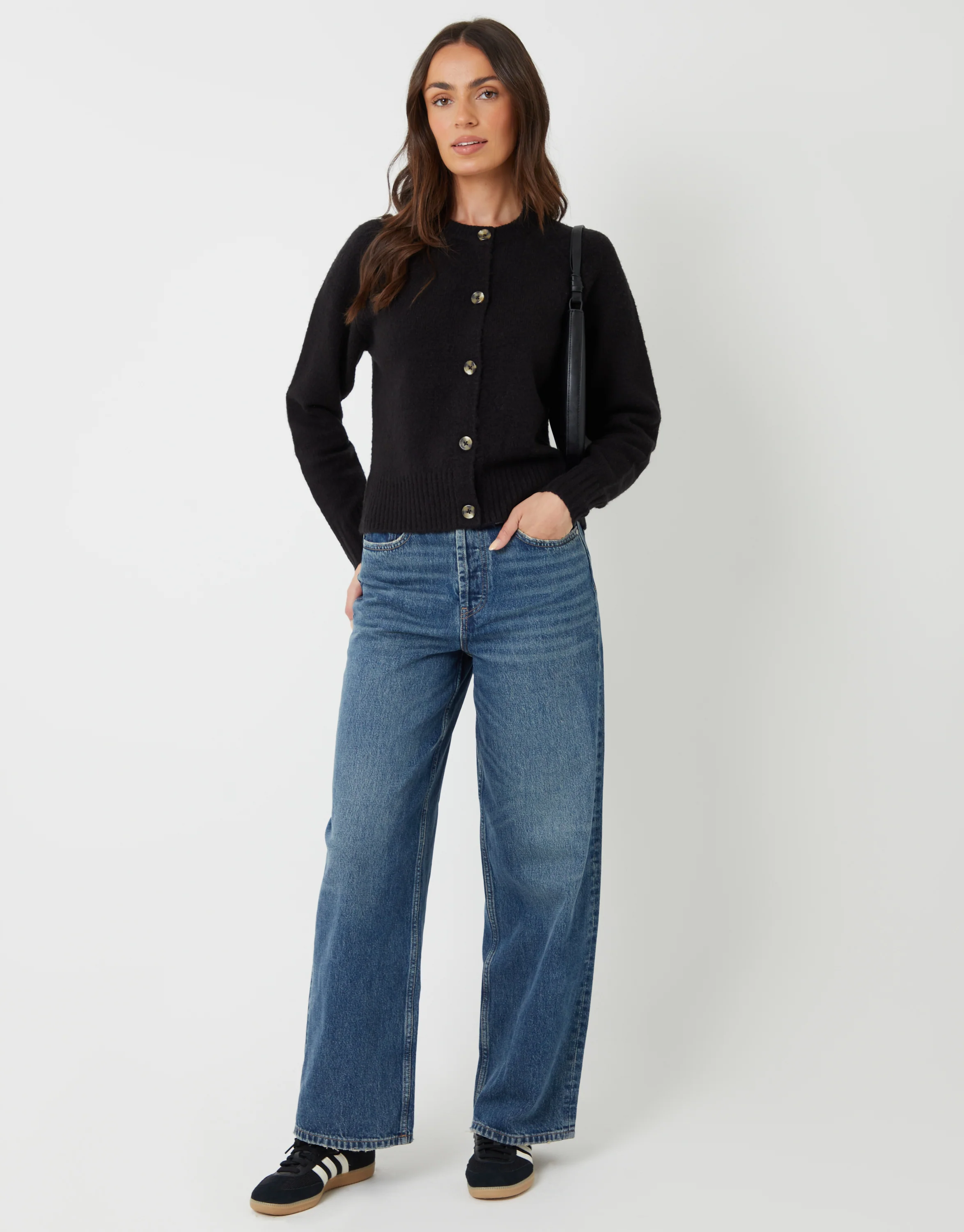 Button Up Knitted Cardigan in Black - Image 3