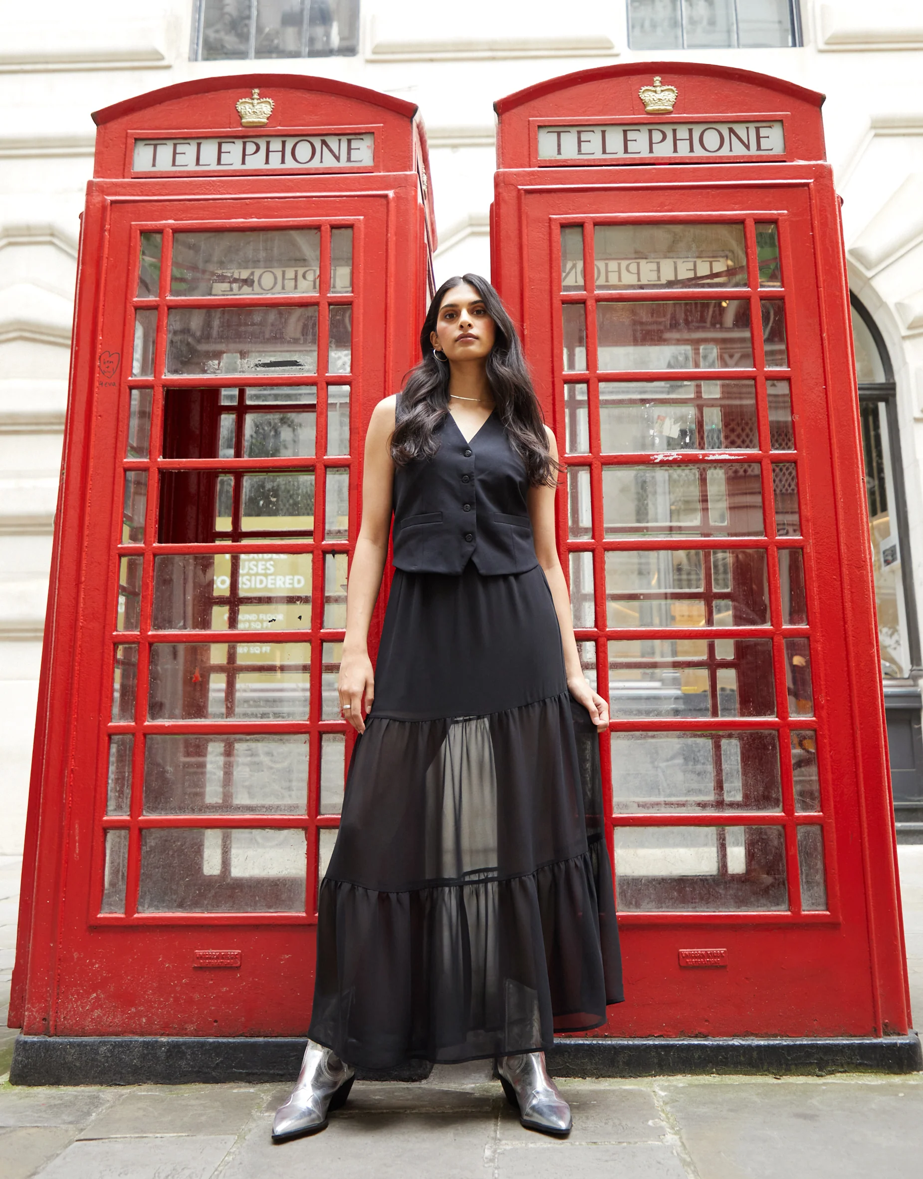 Chiffon Tiered Frill Maxi Skirt in Black - Image 3