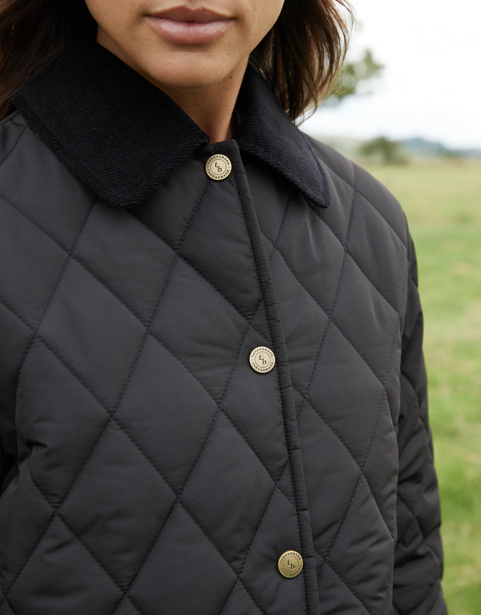 Cord Collar Diamond Quilted Heritage Jacket in Black - Image 3
