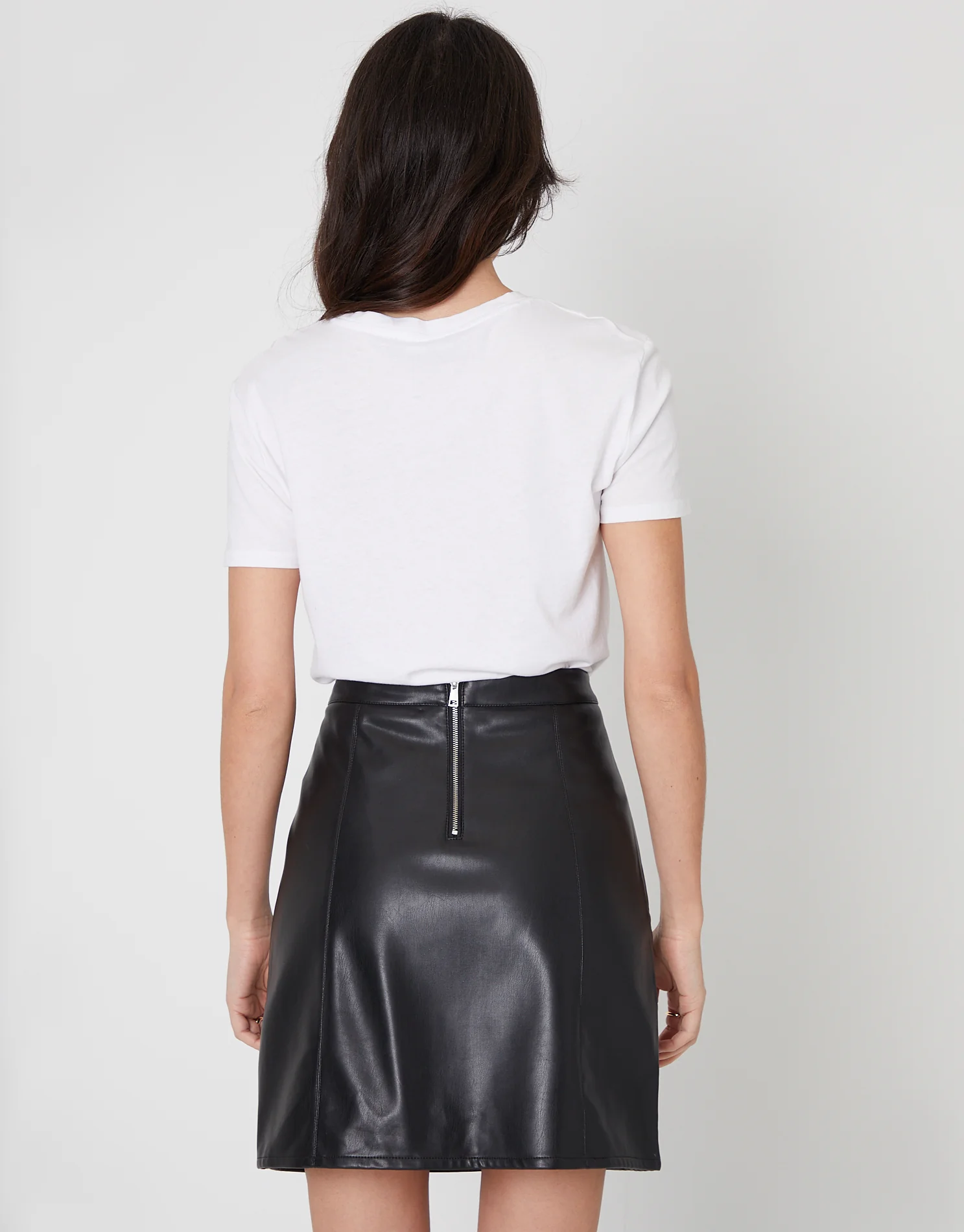 PU A-Line Mini Skirt in Black - Image 2