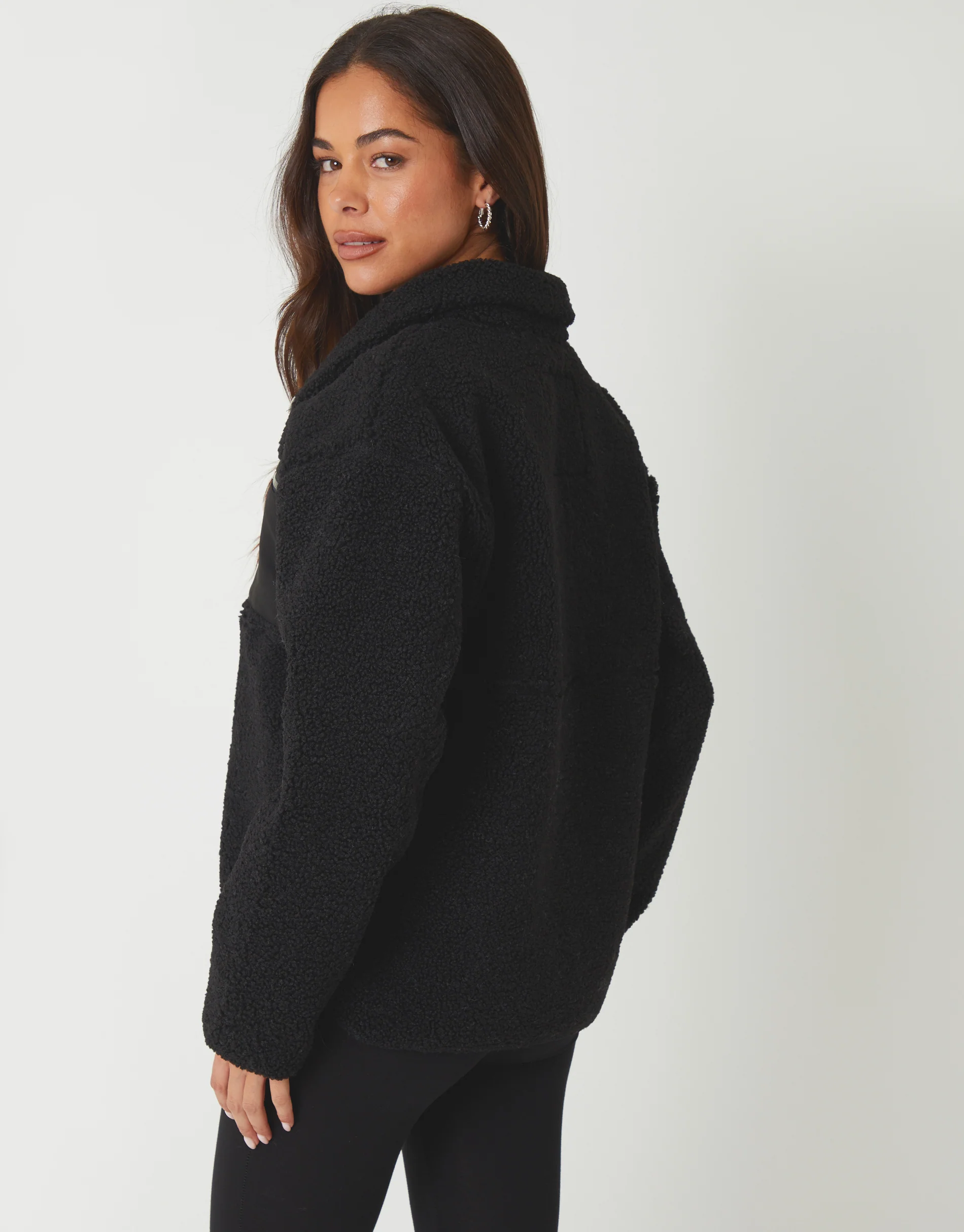 Half Zip Borg Fleece in Black - Image 2