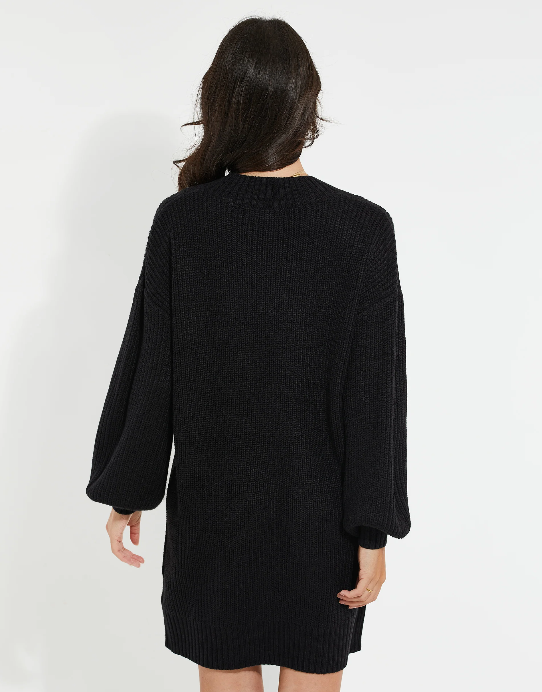 V-Neck Knitted Jumper Dress in Black - Image 2