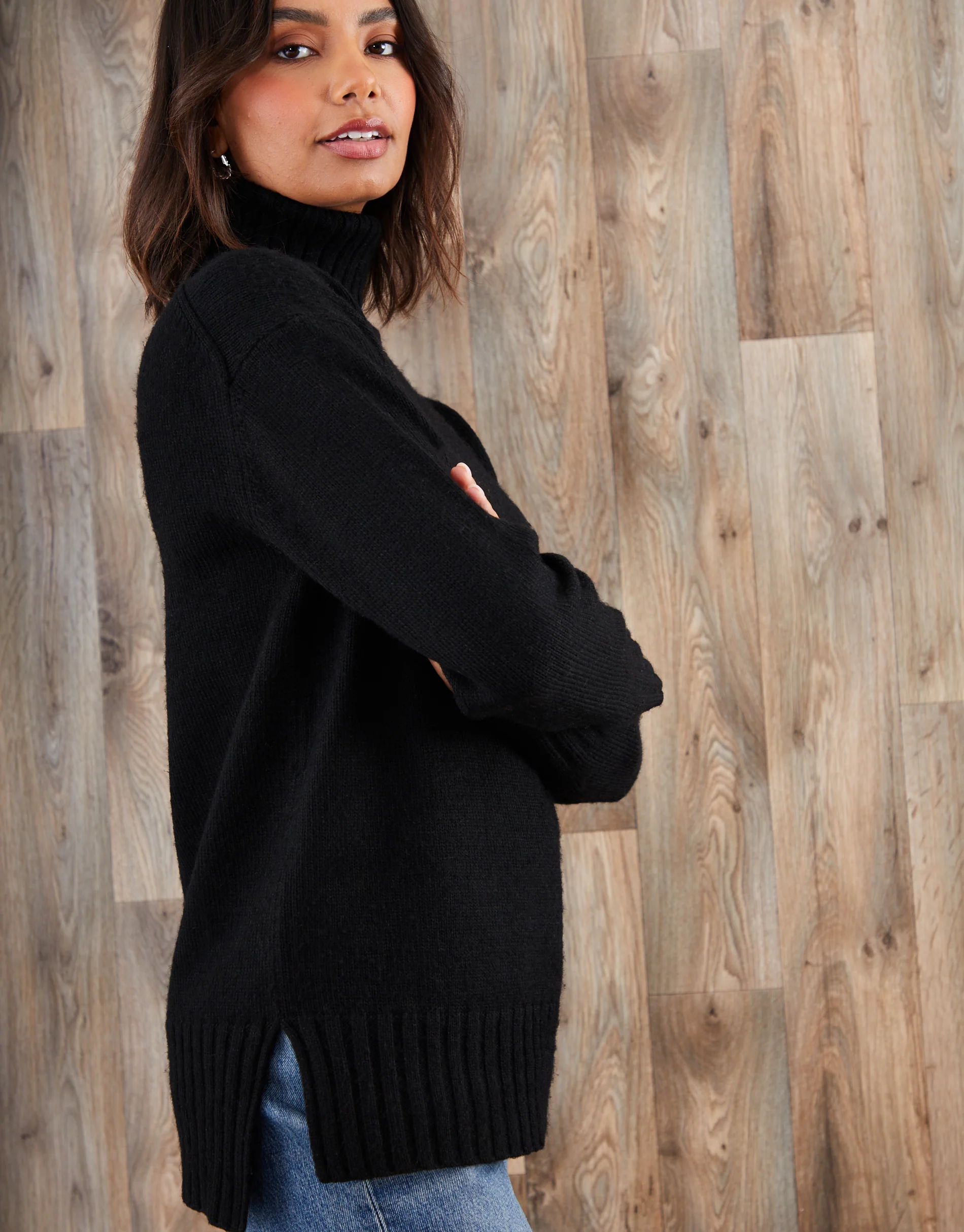 Oversized Roll Neck Jumper in Black - Image 2