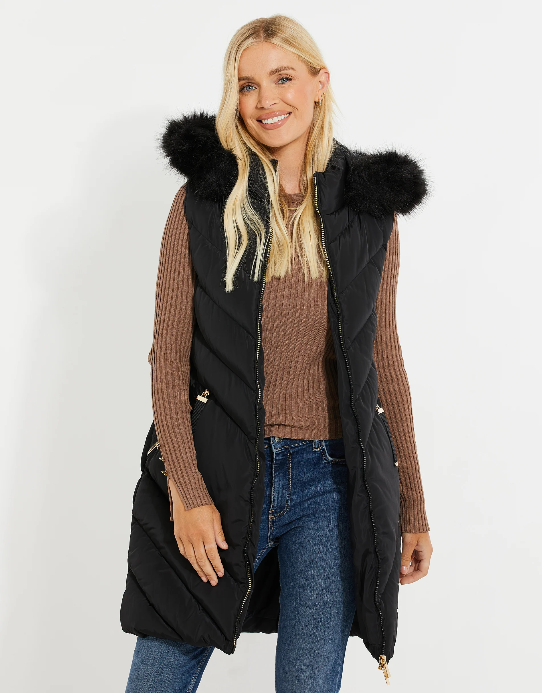 Parka-Style Quilted Gilet in Black - Image 2