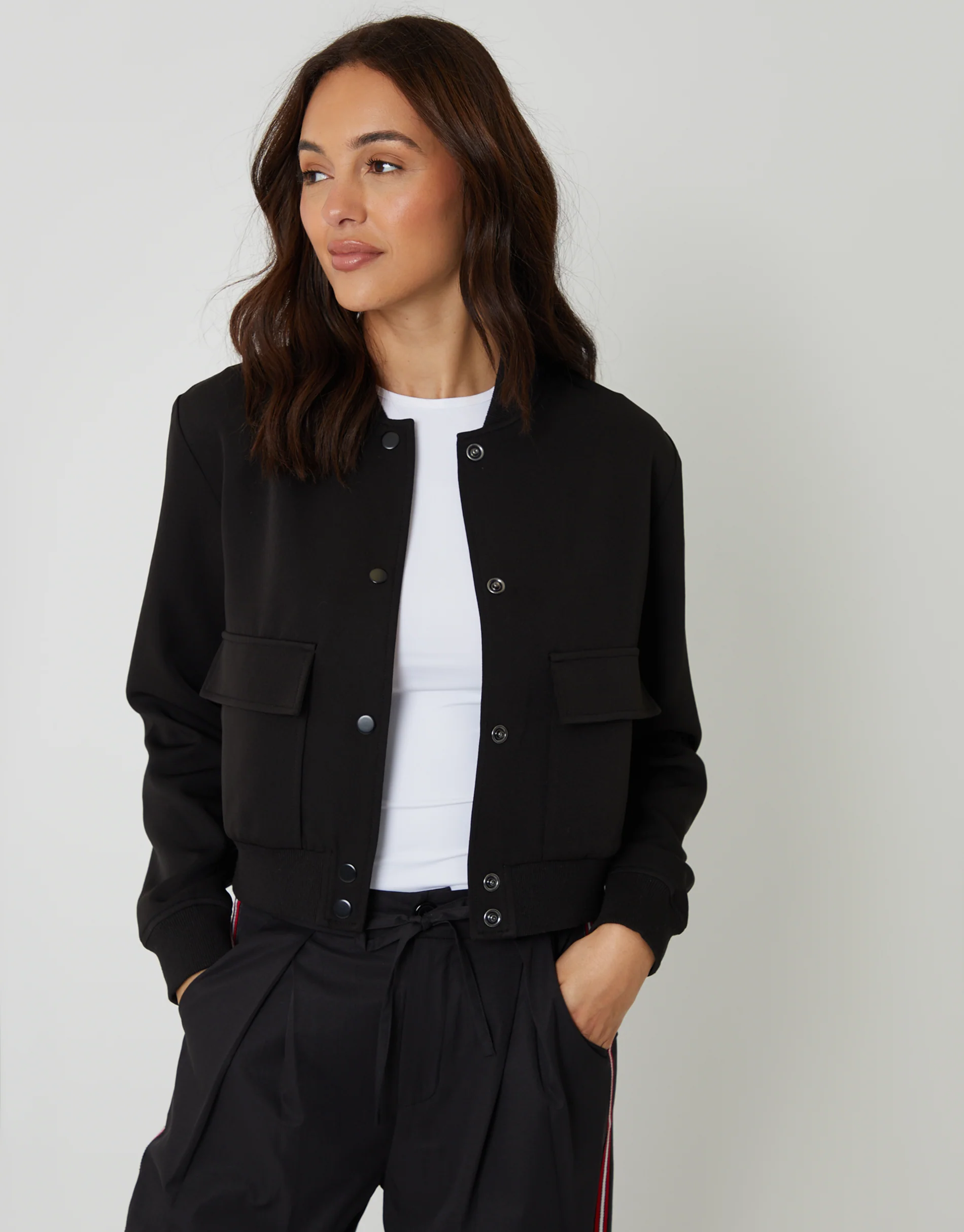 Patch Pocket Bomber Jacket in Black
