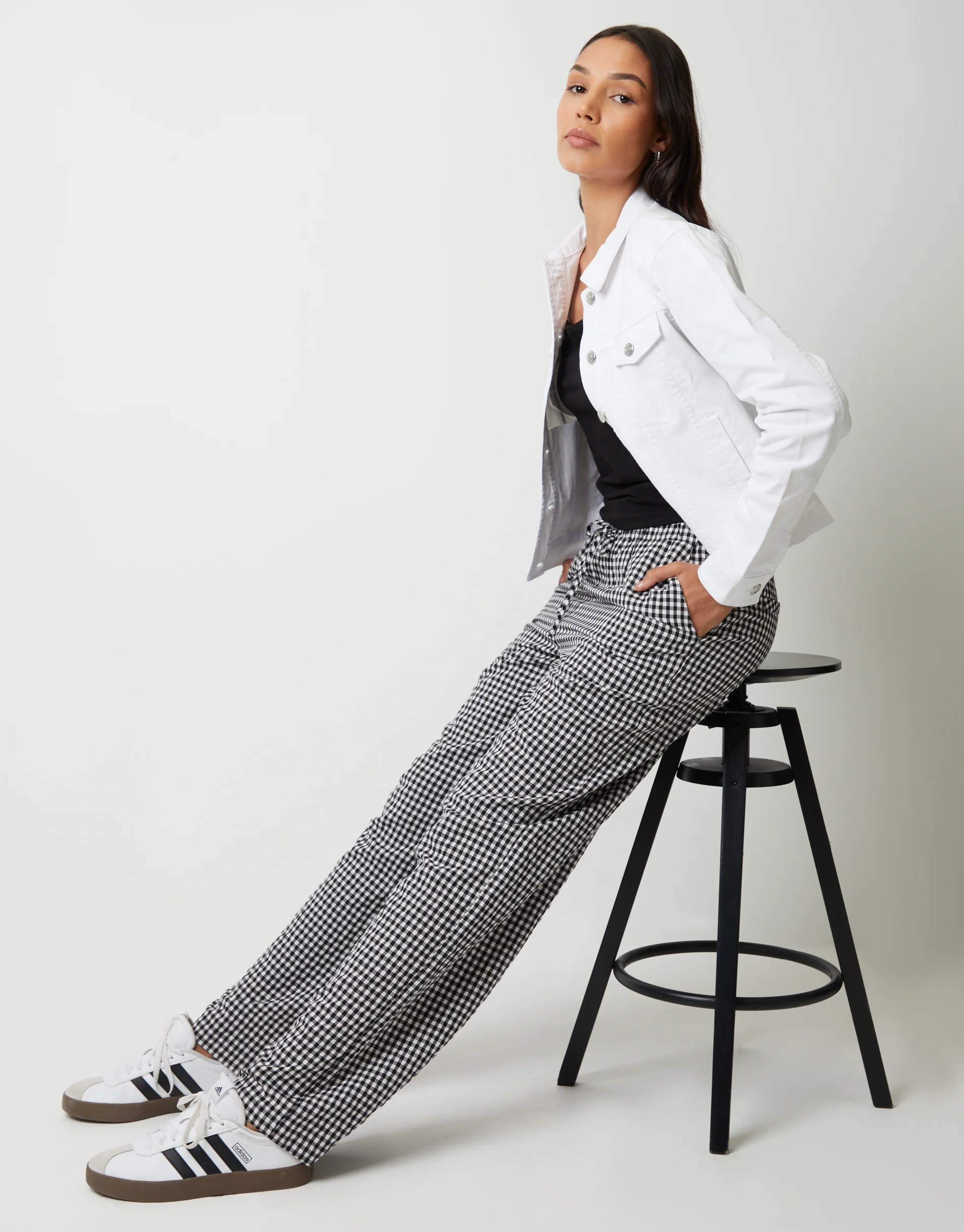 2 Pack Black & Pink Wide Leg Trousers in Pink & Black Gingham - Image 4