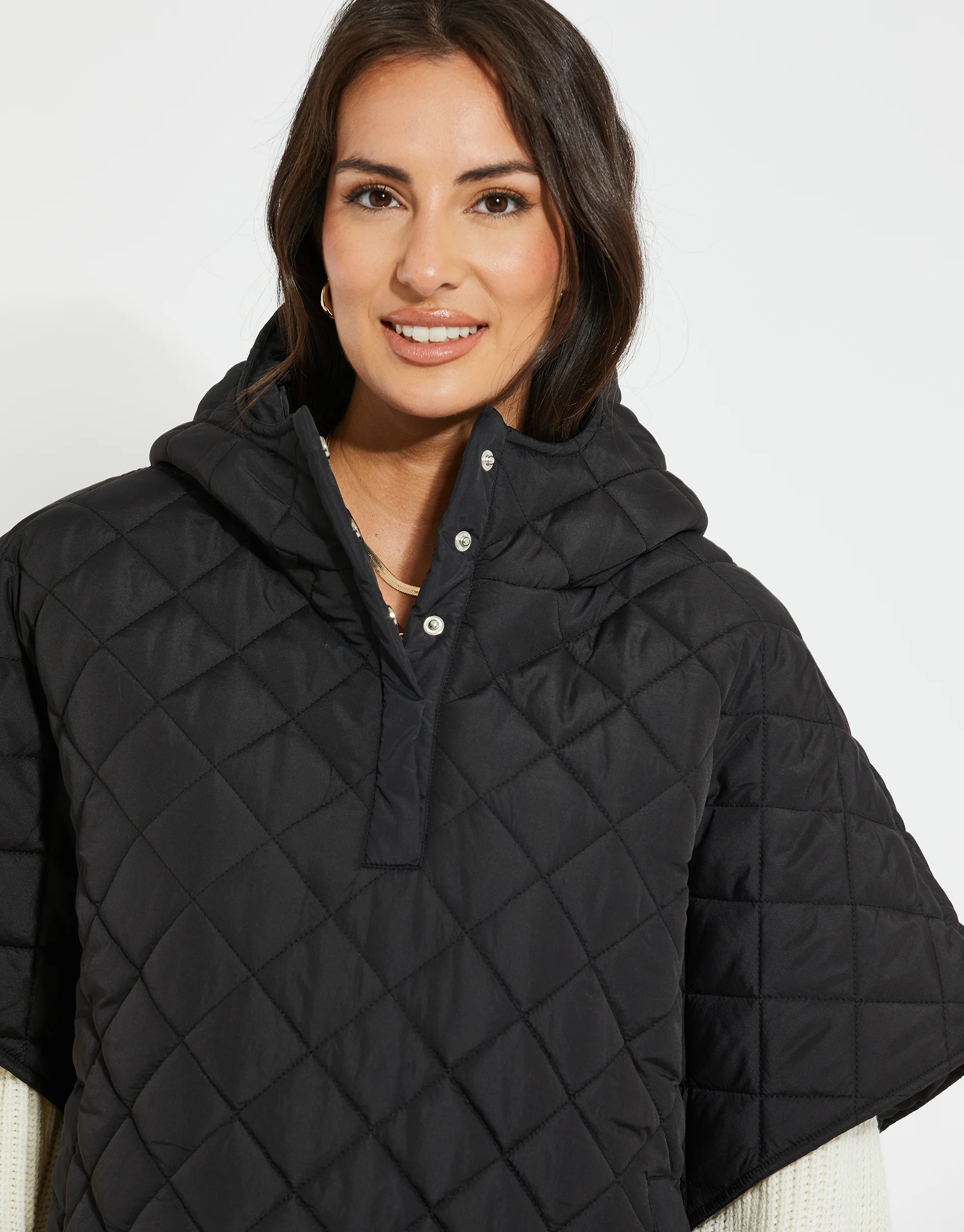 Quilted Hooded Poncho in Black - Image 4