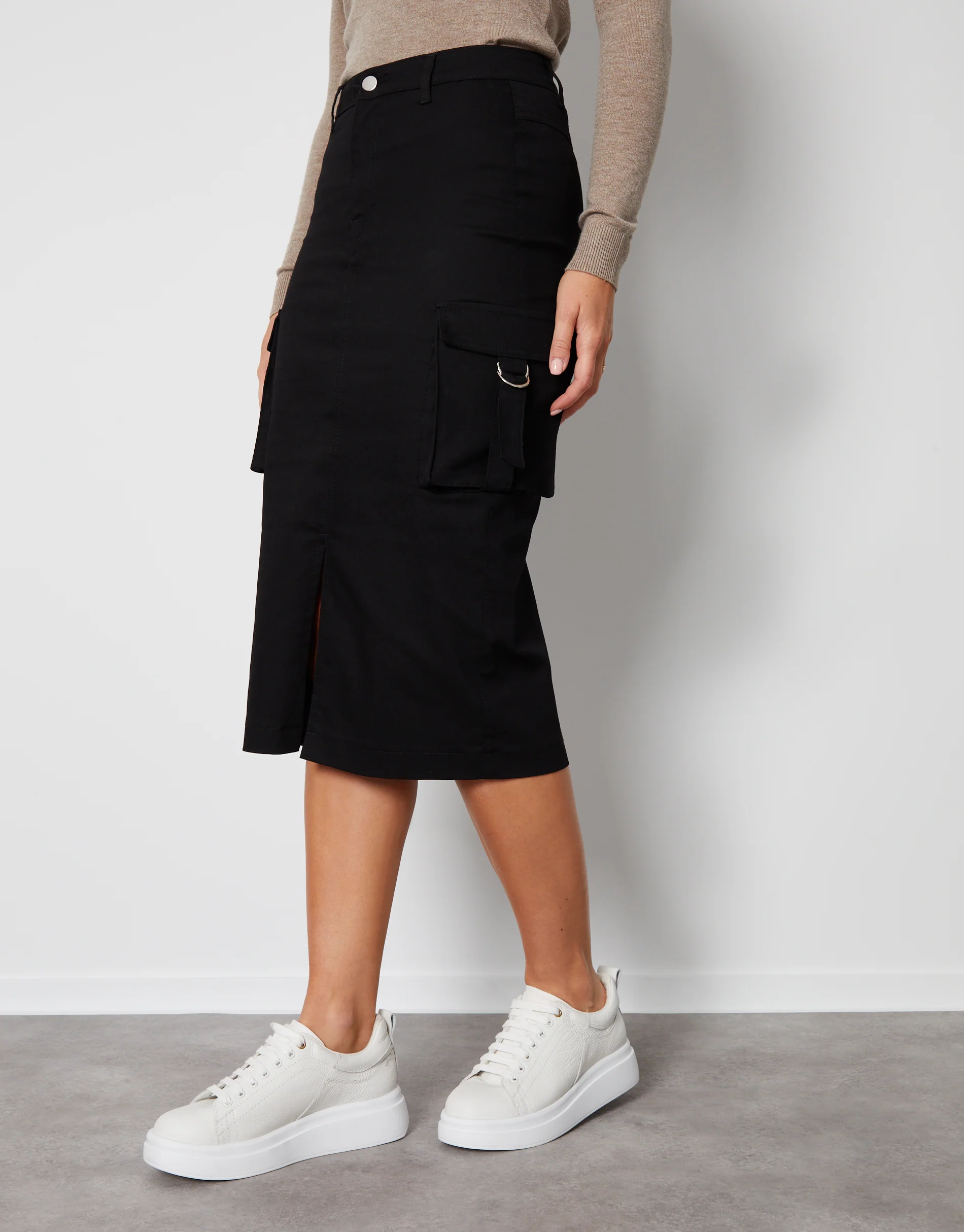 Utility Cargo Midi Skirt in Black