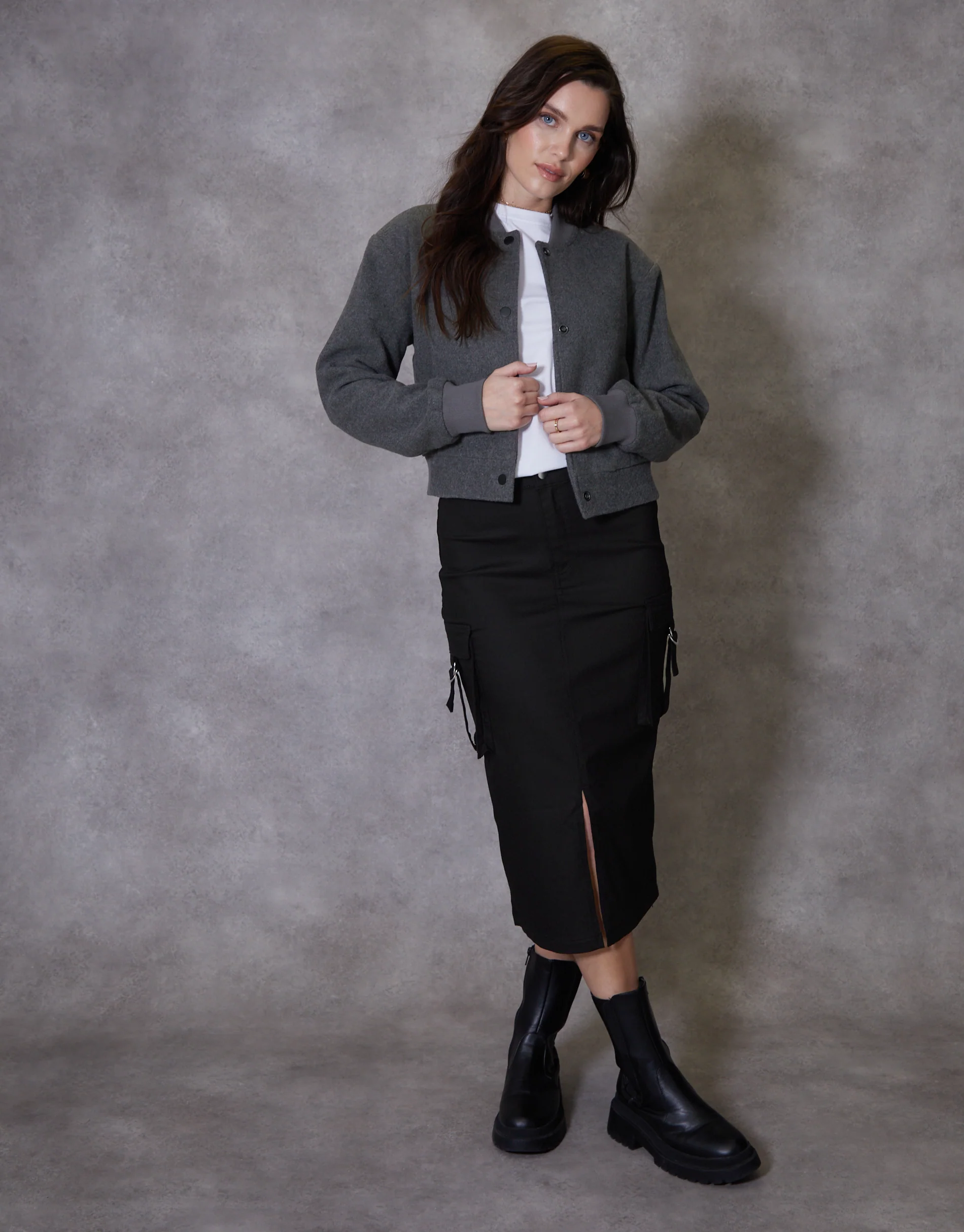 Utility Cargo Midi Skirt in Black - Image 4