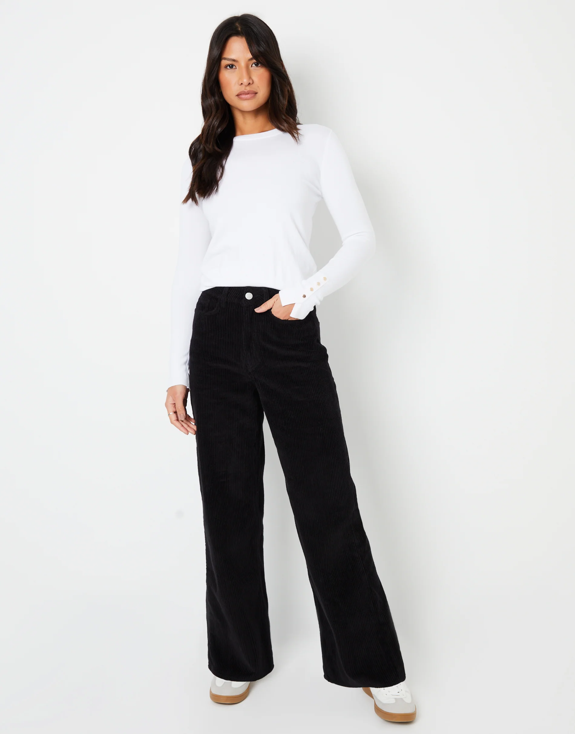Wide Leg Corduroy Jeans in Black - Image 3