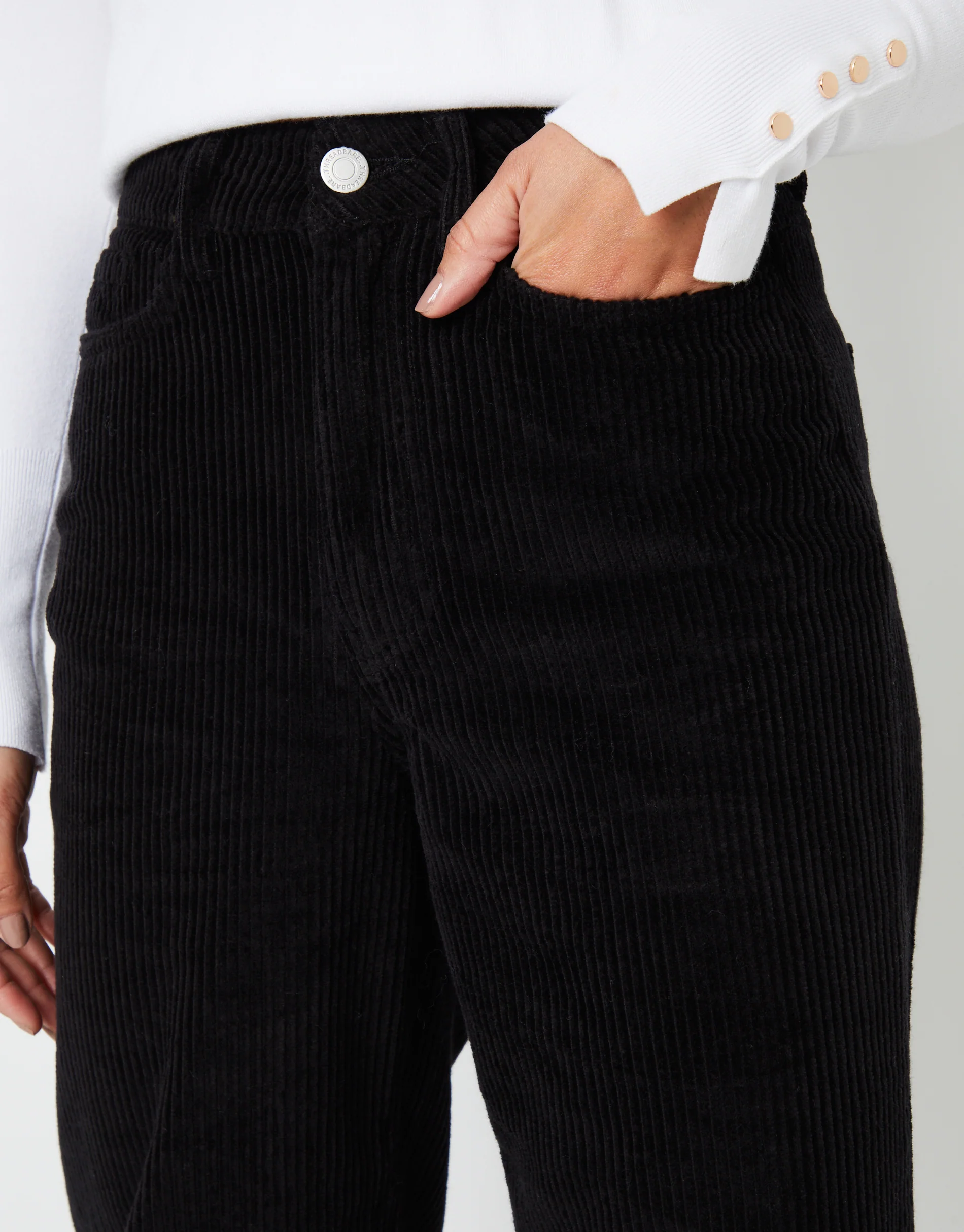 Wide Leg Corduroy Jeans in Black - Image 4