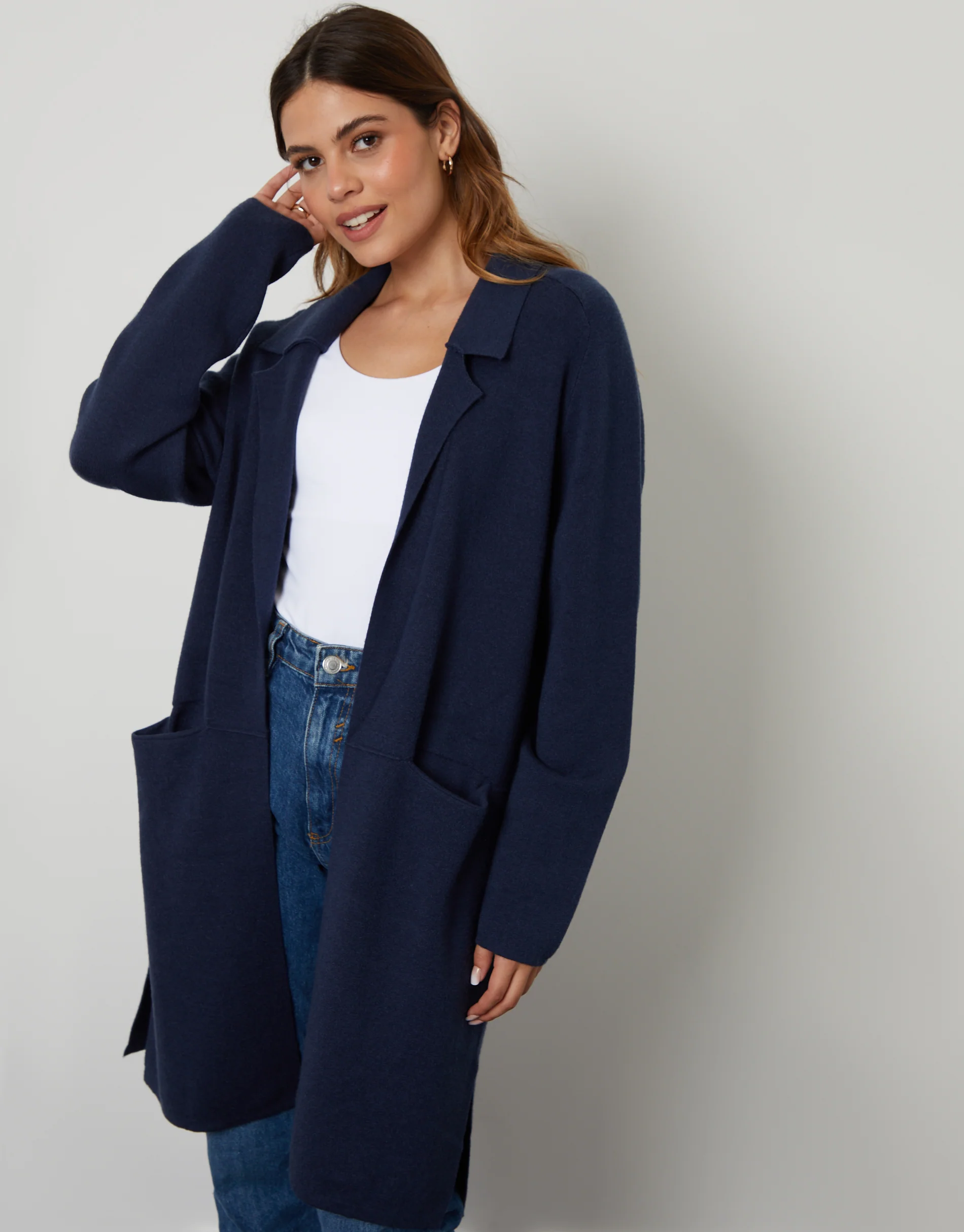 Knitted Coatigan in Navy - Image 4