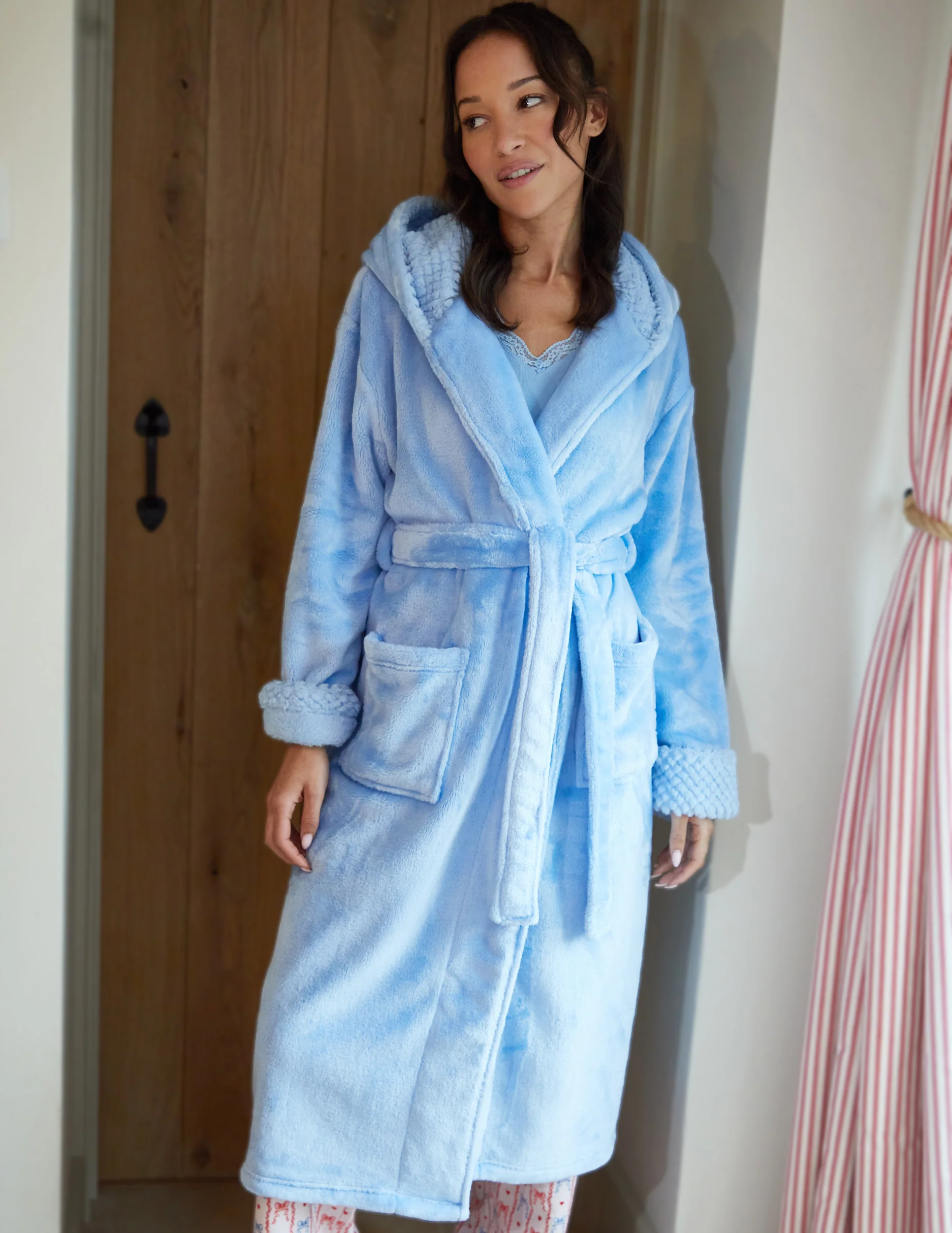 Soft Faux Fur Trim Dressing Gown in Blue