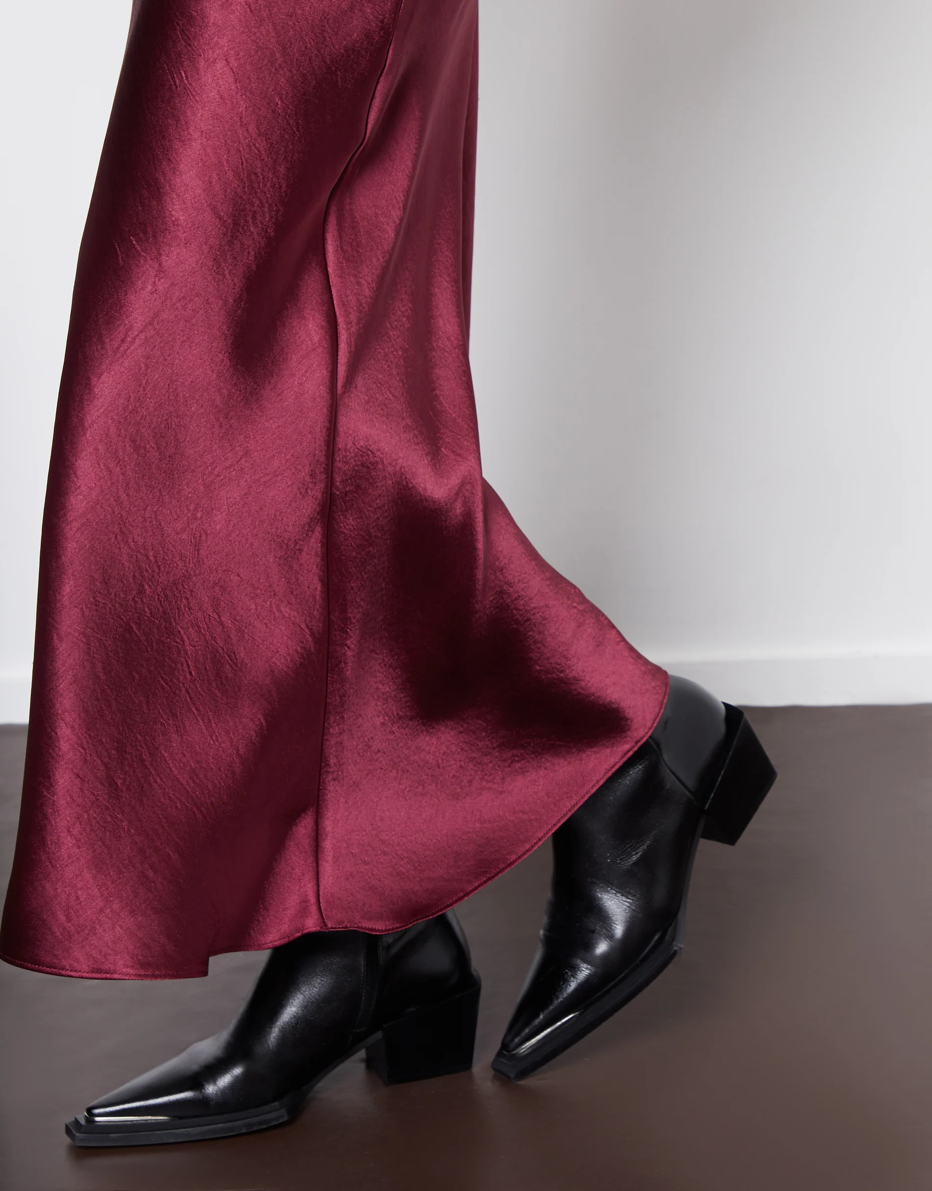 Maxi Satin Slip Skirt in Burgundy - Image 4