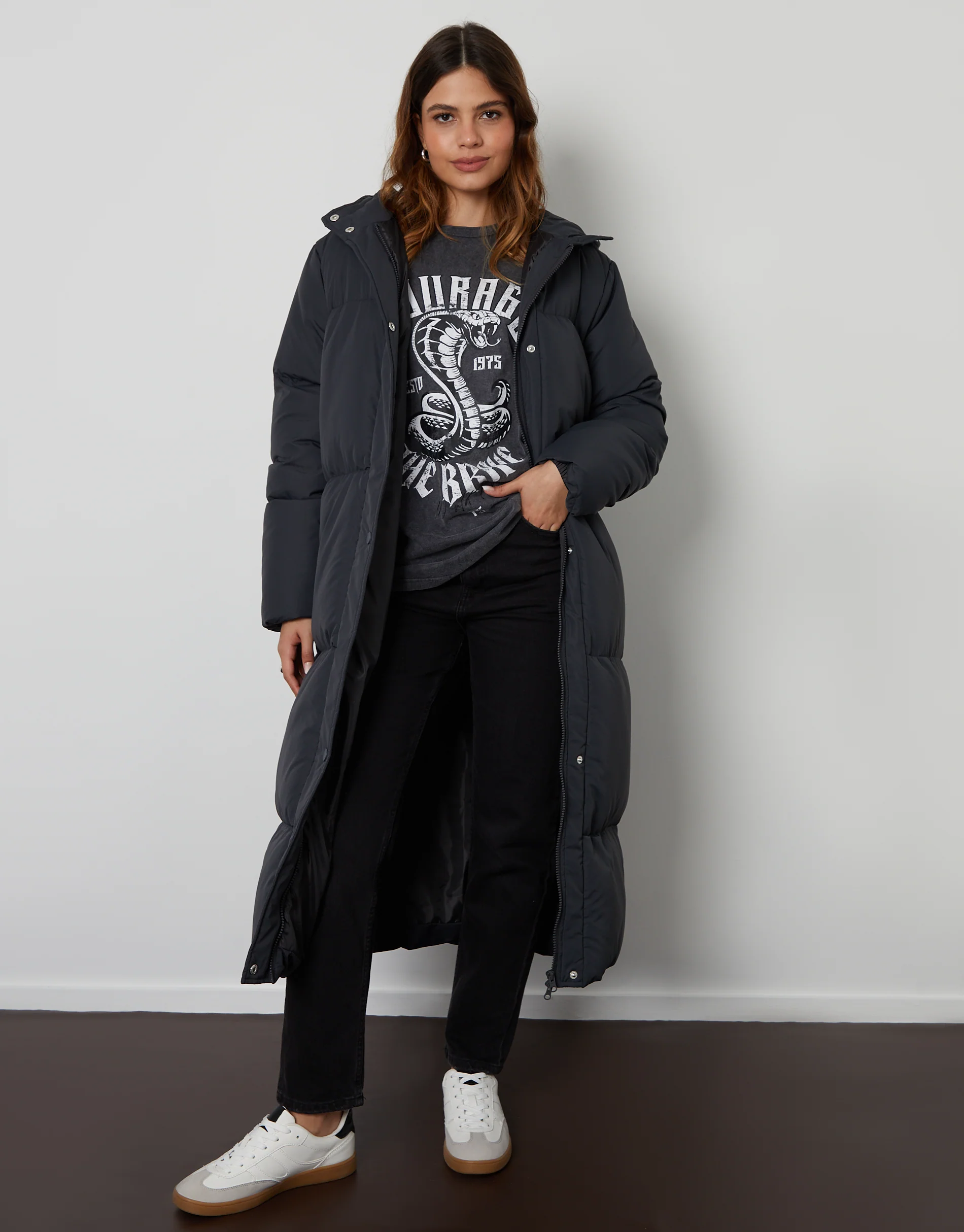 Maxi Puffer Jacket in Charcoal Grey - Image 3