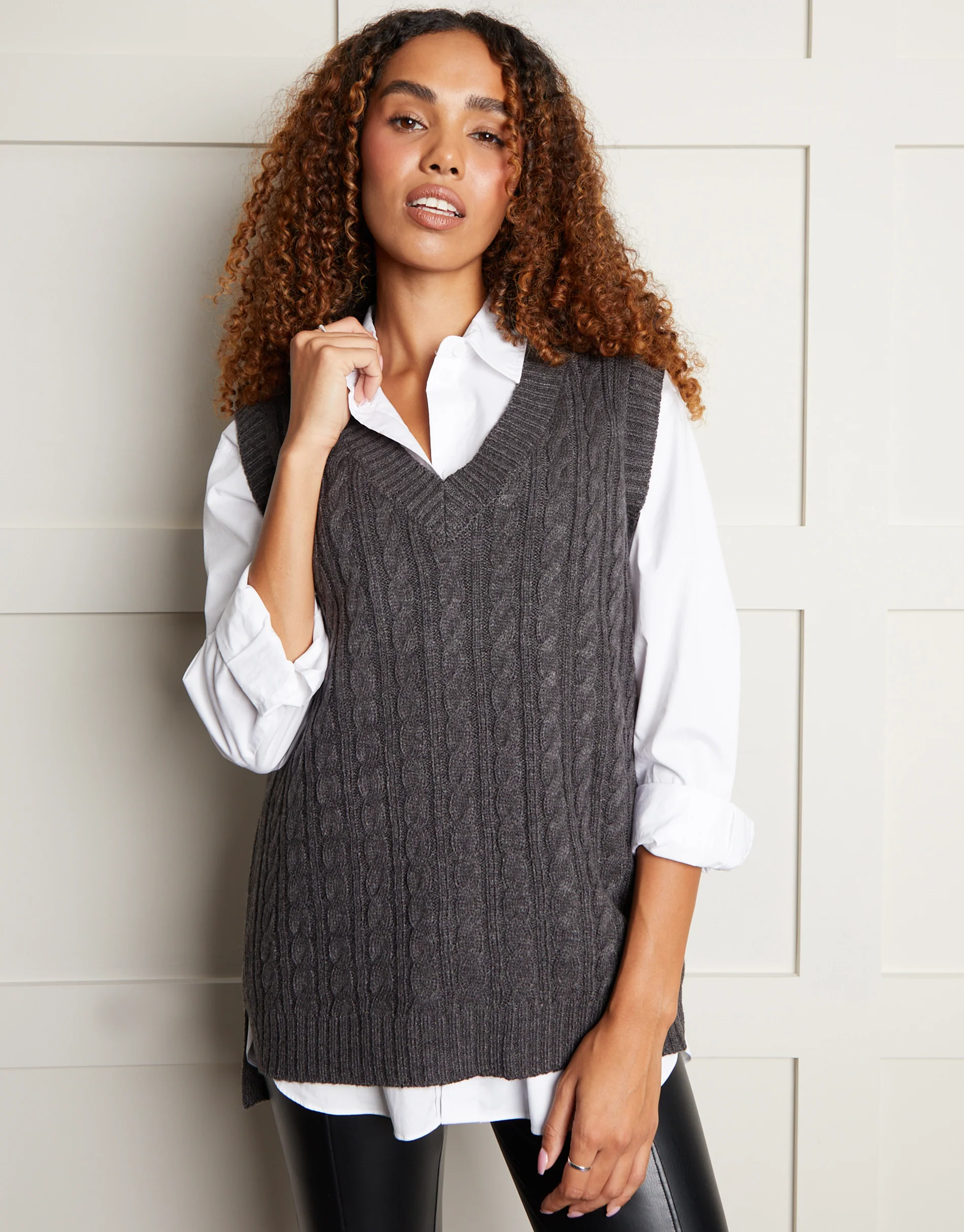 Cable Knit Vest in Charcoal Grey