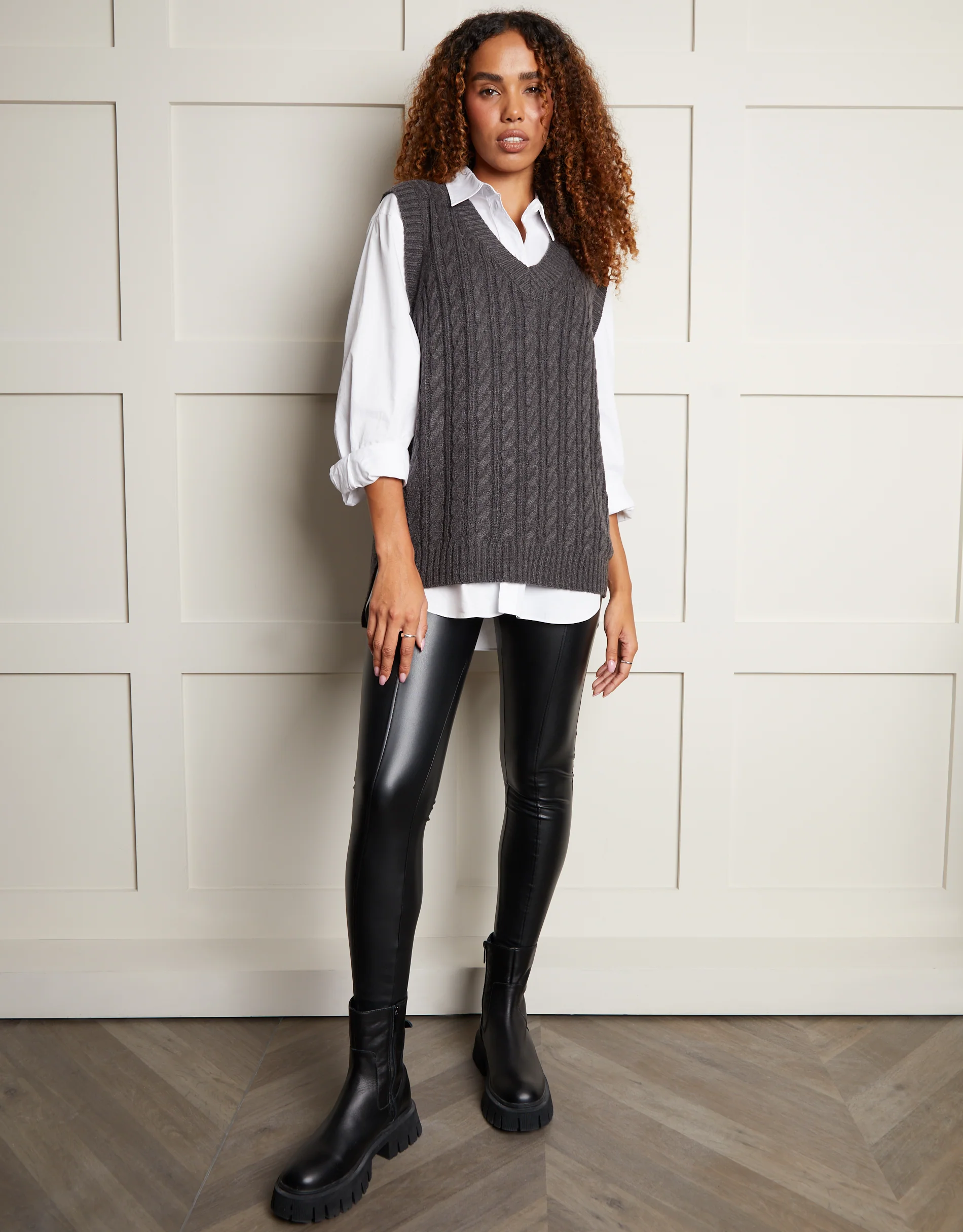 Cable Knit Vest in Charcoal Grey - Image 3