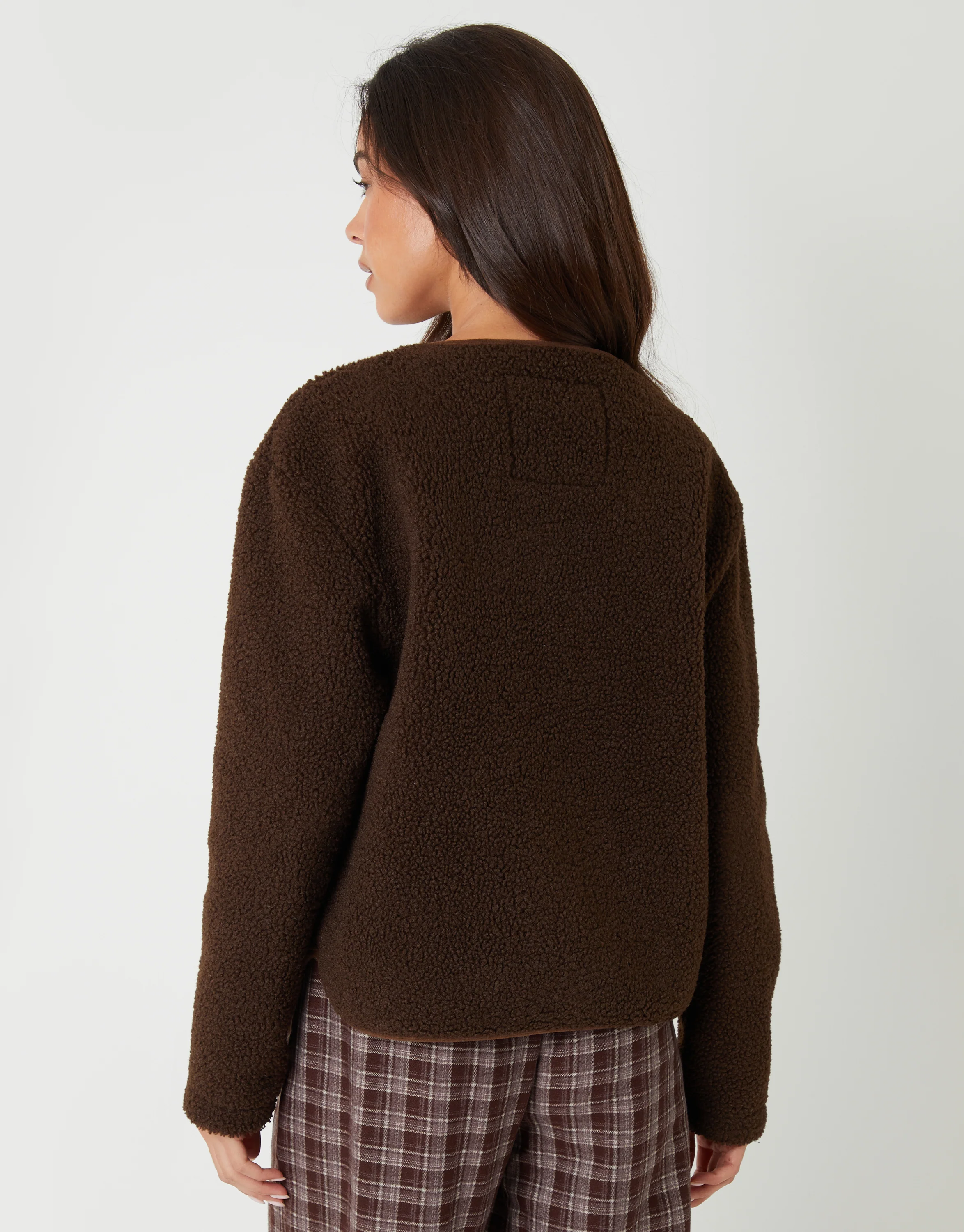 Fleece Borg Toggle Jacket in Chocolate Brown - Image 2