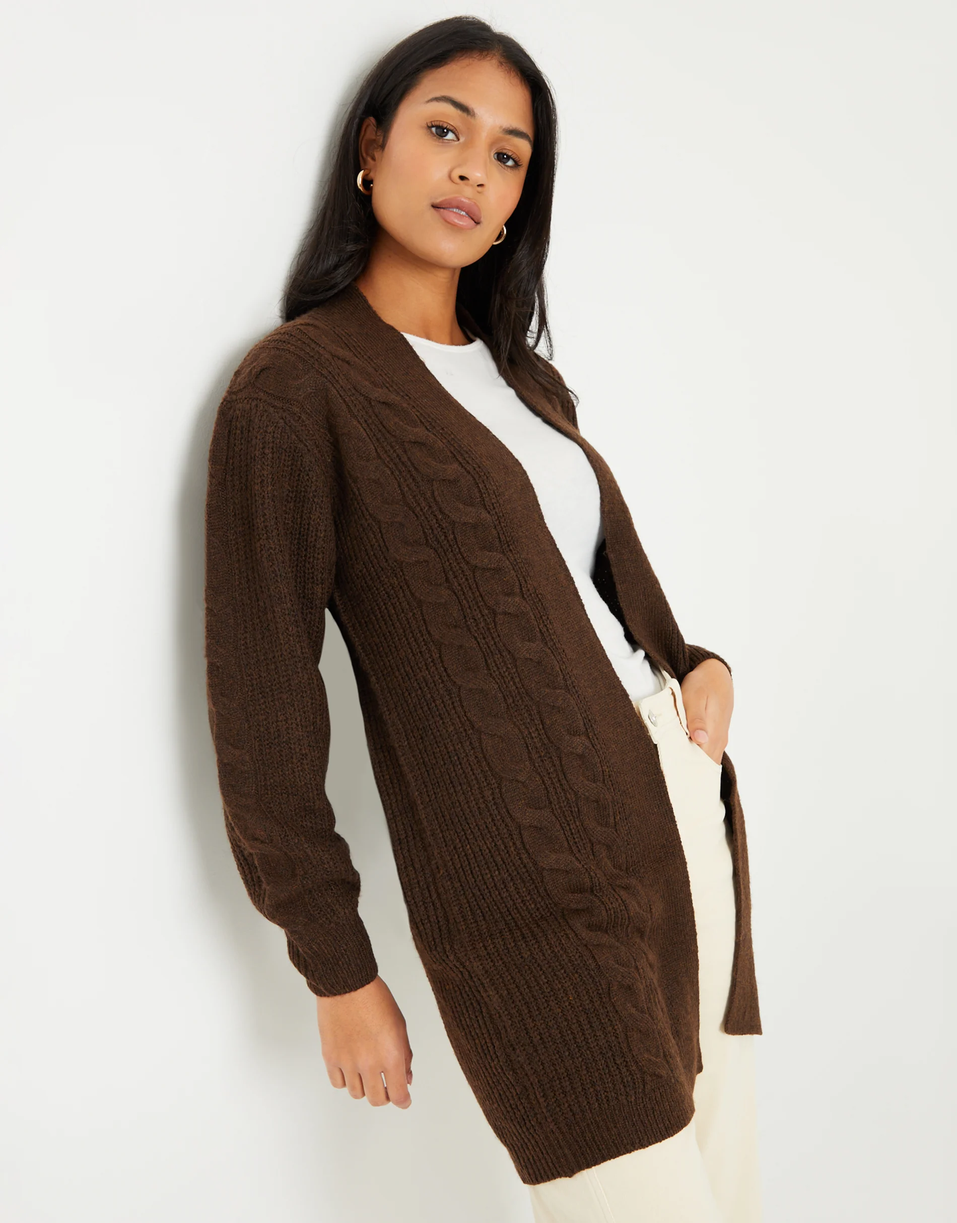 Cable Knit Cardigan in Chocolate Brown