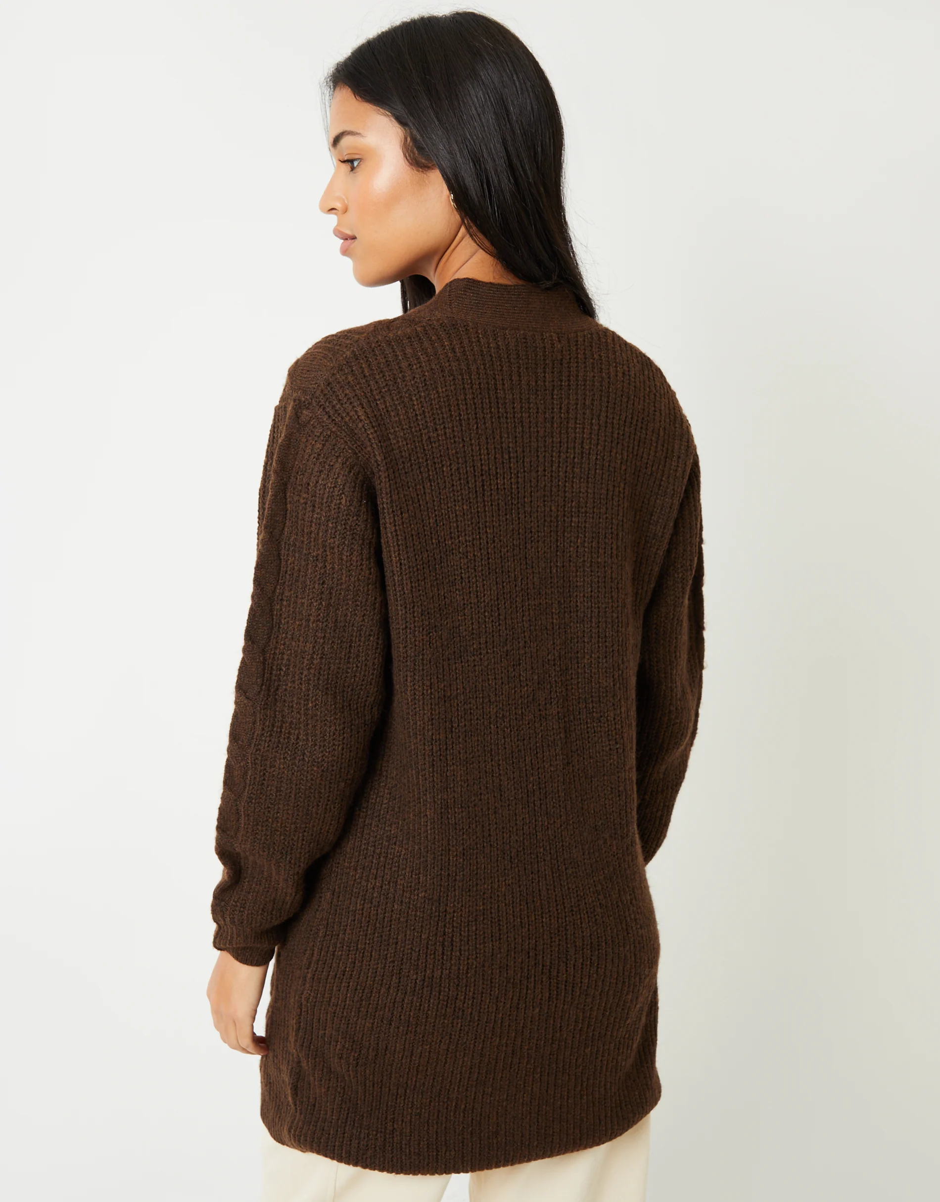 Cable Knit Cardigan in Chocolate Brown - Image 3
