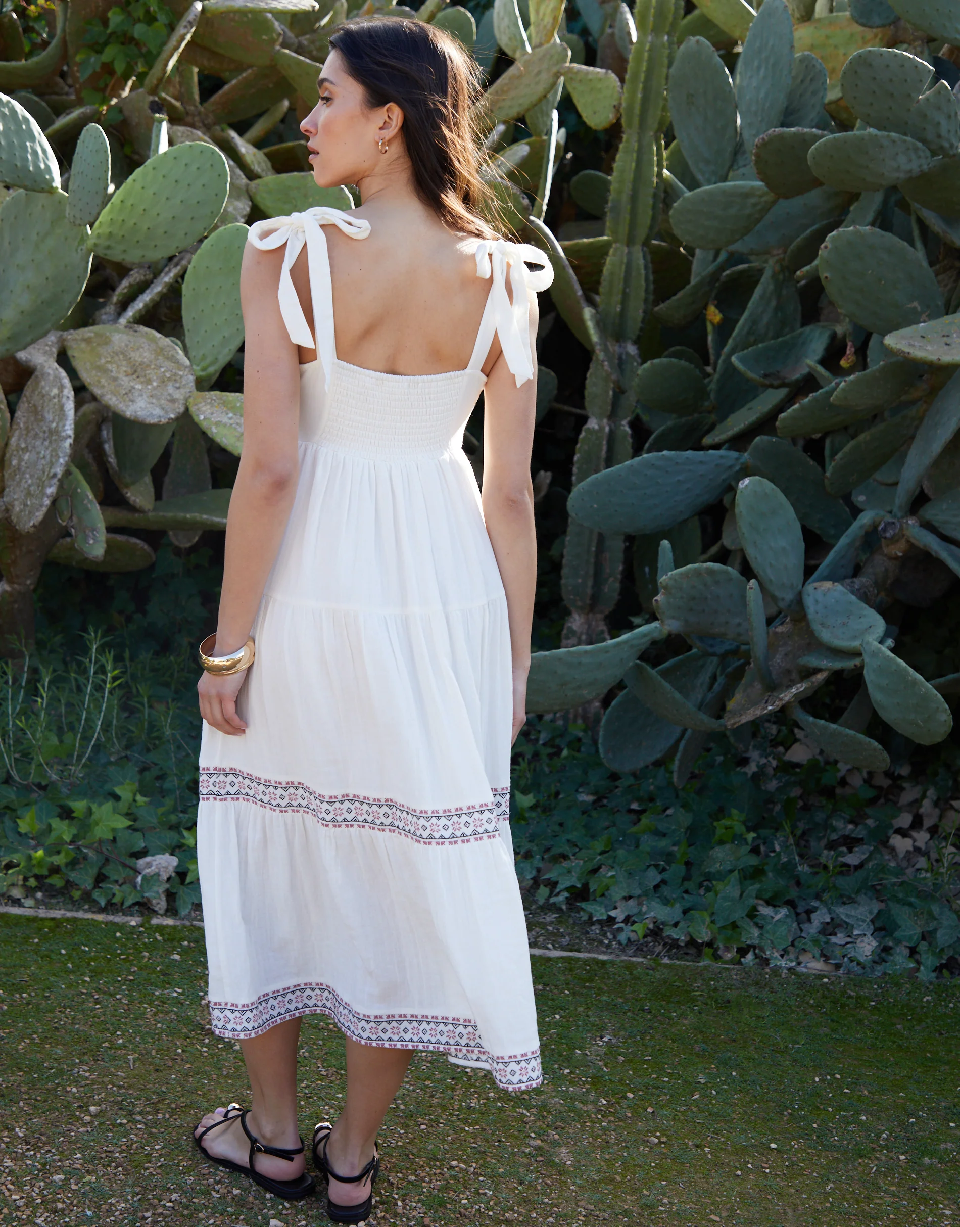 Embroidered Tiered Maxi Dress in Cream - Image 2