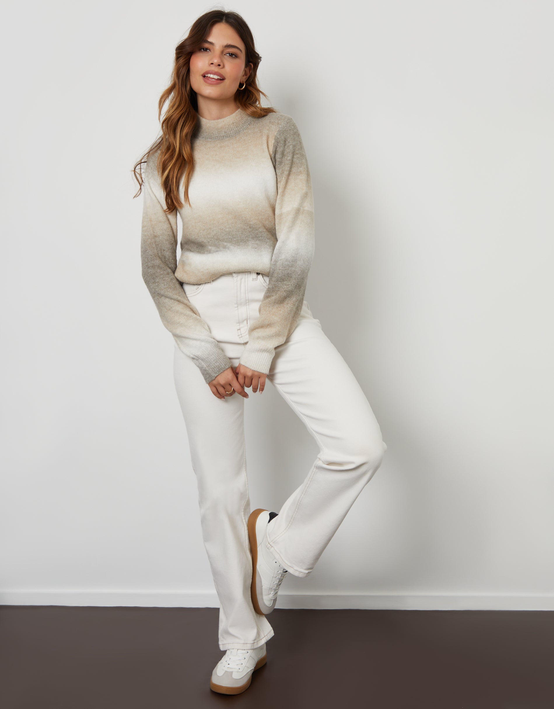 Ombré Crew Neck Jumper in Cream