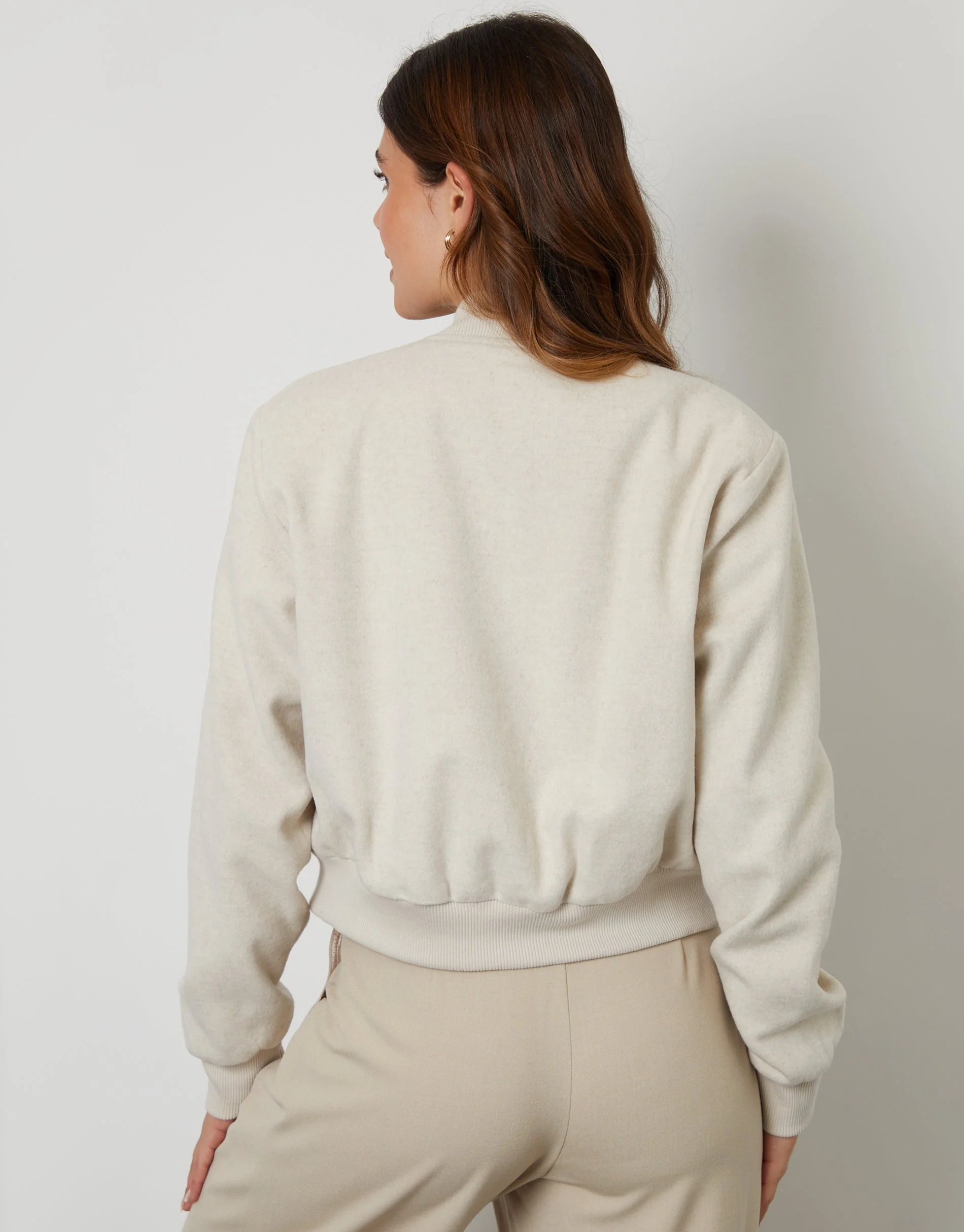 Brushed Cropped Bomber Jacket in Ecru - Image 2