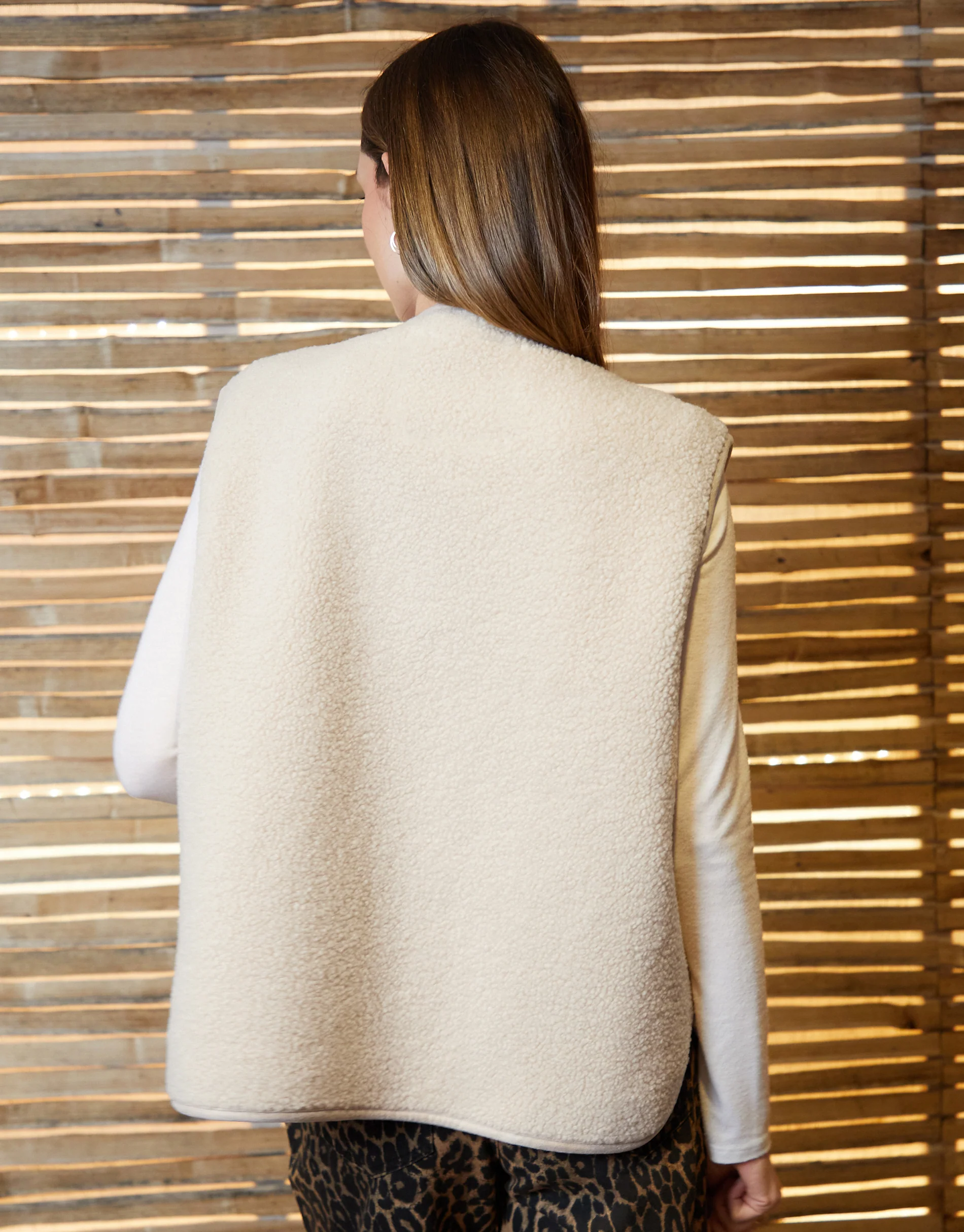 Toggle Fleece Borg Gilet in Ecru - Image 3
