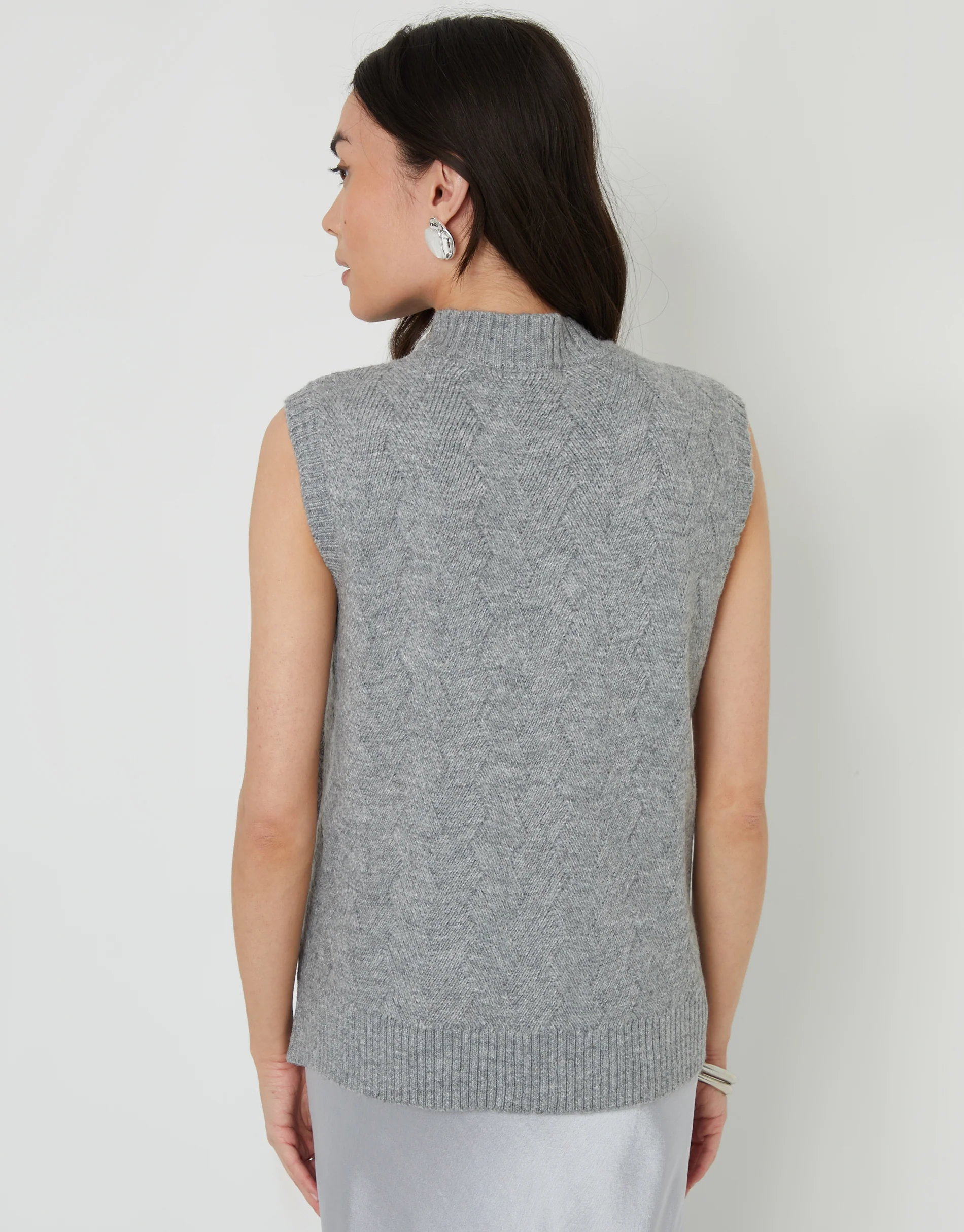 Basket Stitch Knitted High Neck Vest in Grey - Image 5