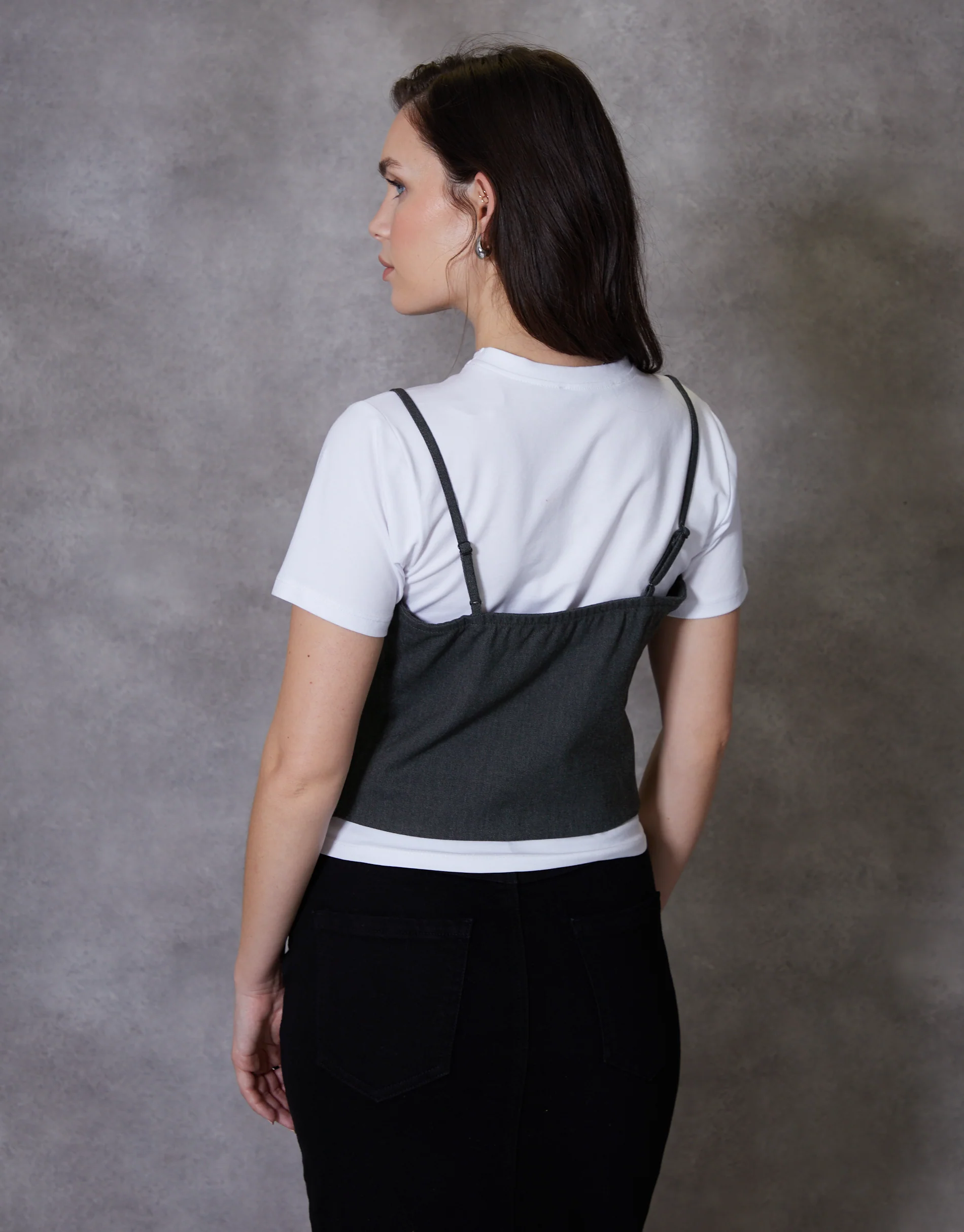 2-in-1 Cami Waistcoat & White T-Shirt Set in Grey - Image 2