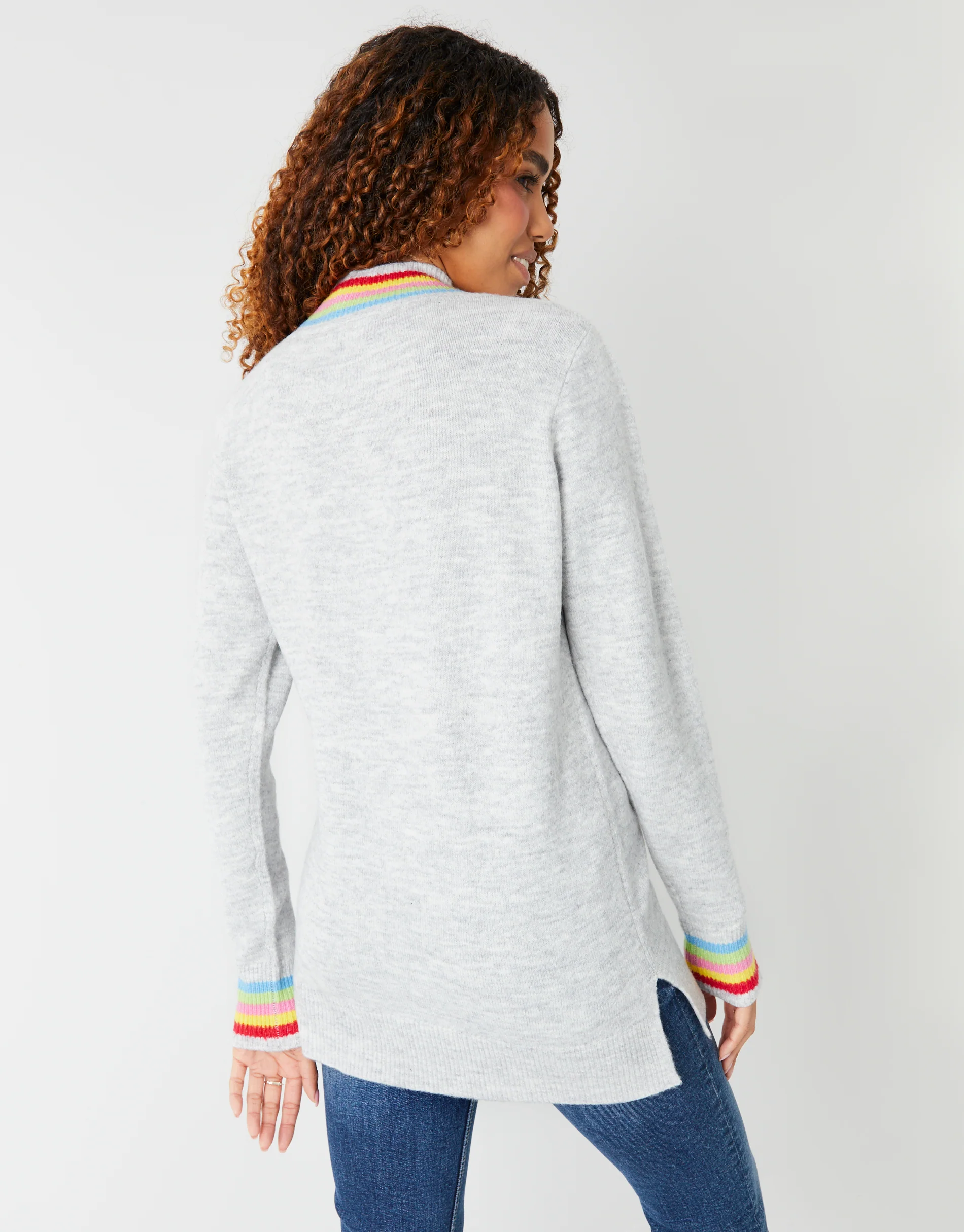 Colour Trim High Neck Jumper in Grey - Image 2