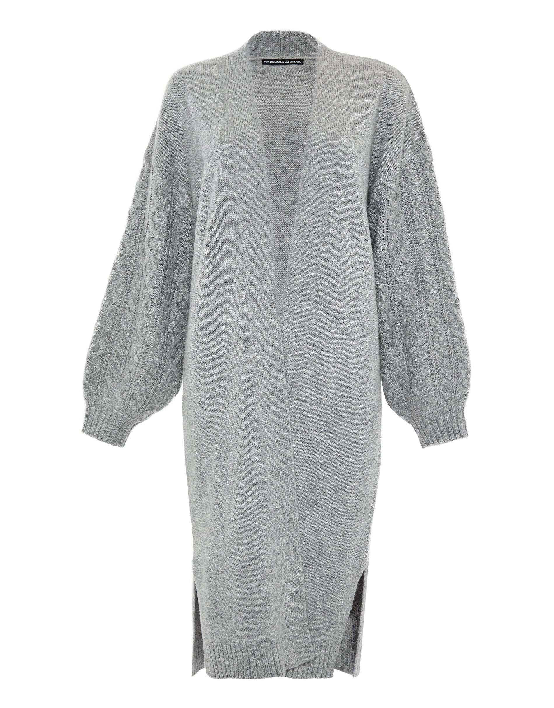 Longline Cable Knit Cardigan in Grey - Image 5