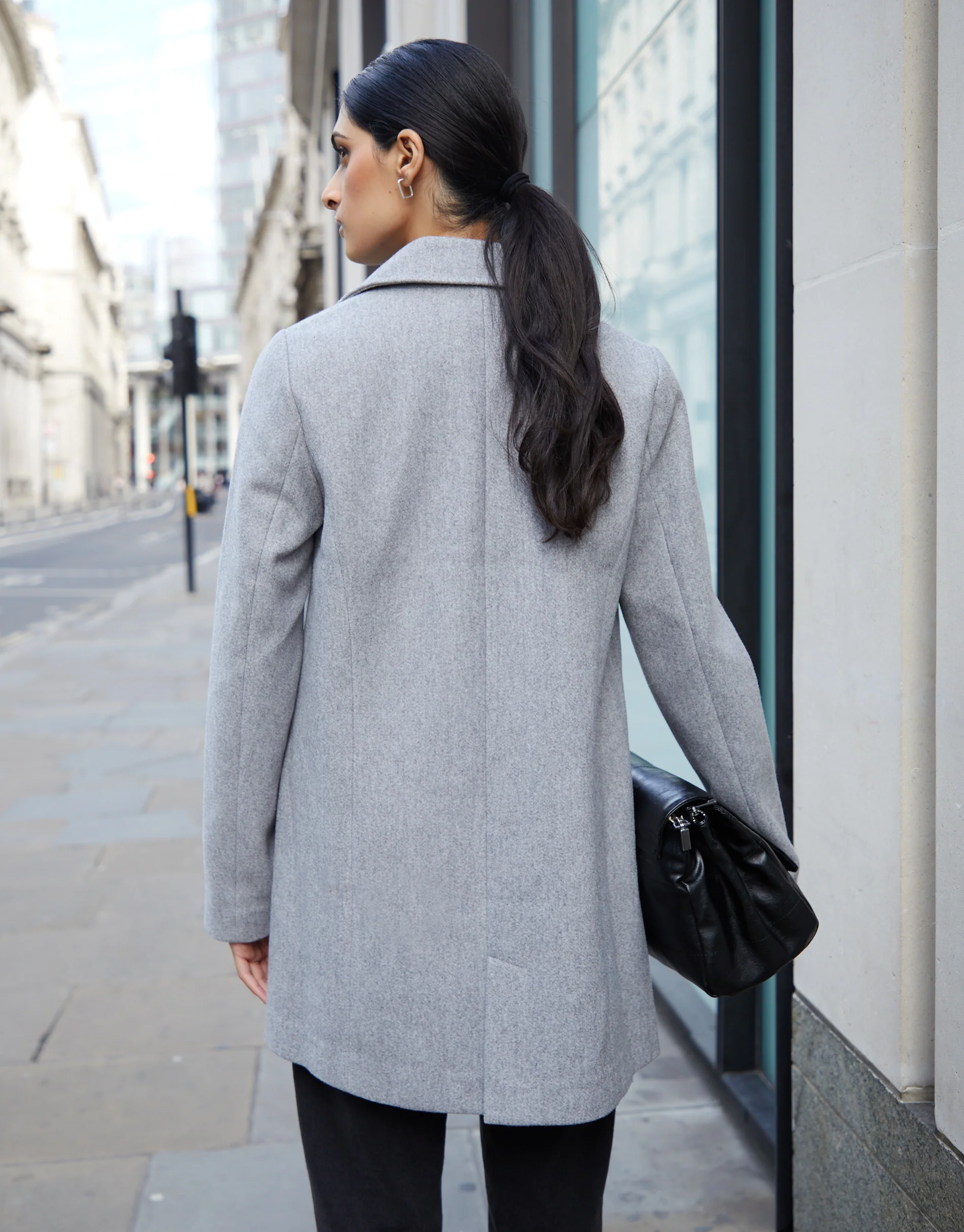 Single Breasted Relaxed Formal Coat in Grey - Image 2