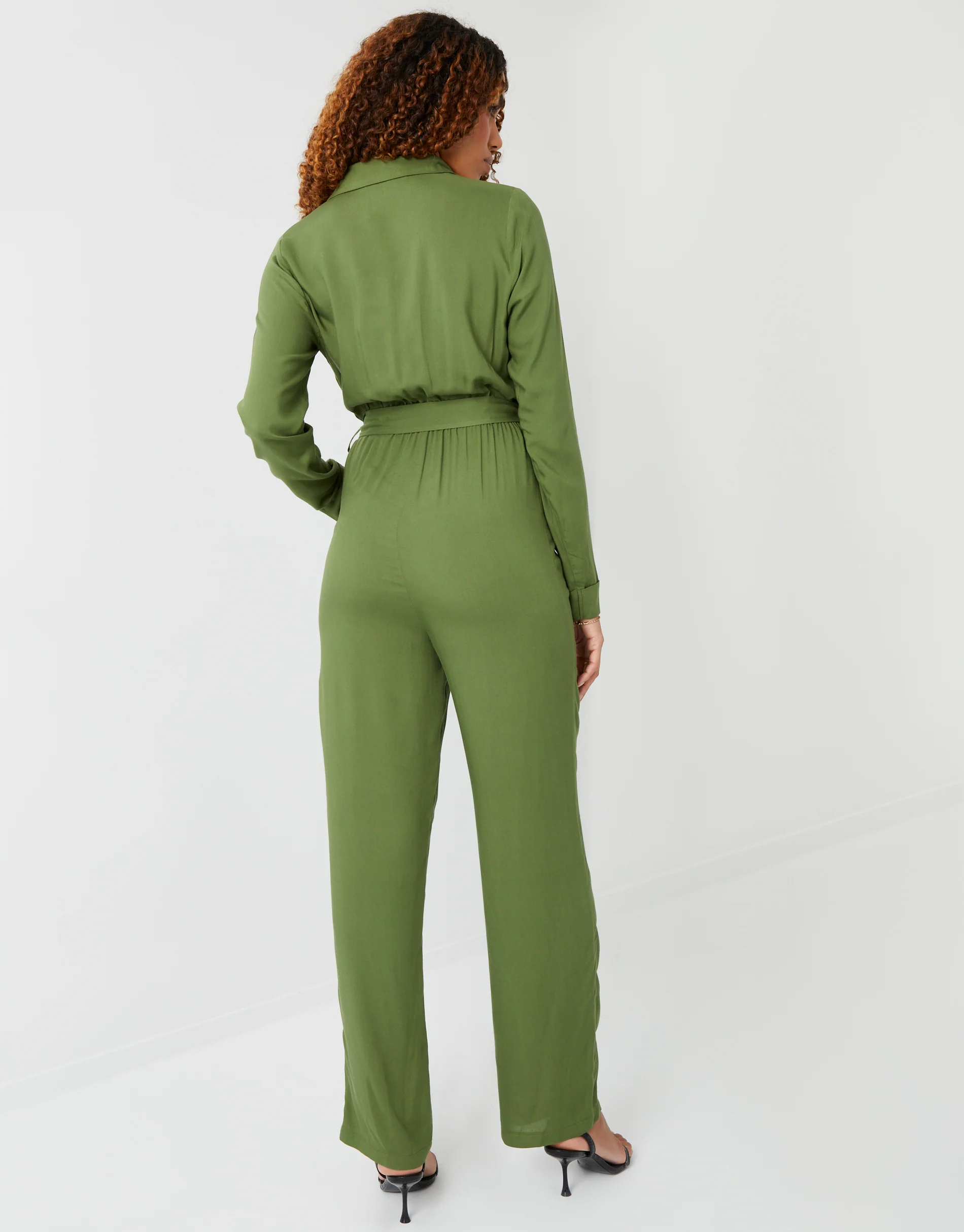 Utility Cargo Jumpsuit in Khaki Green - Image 2