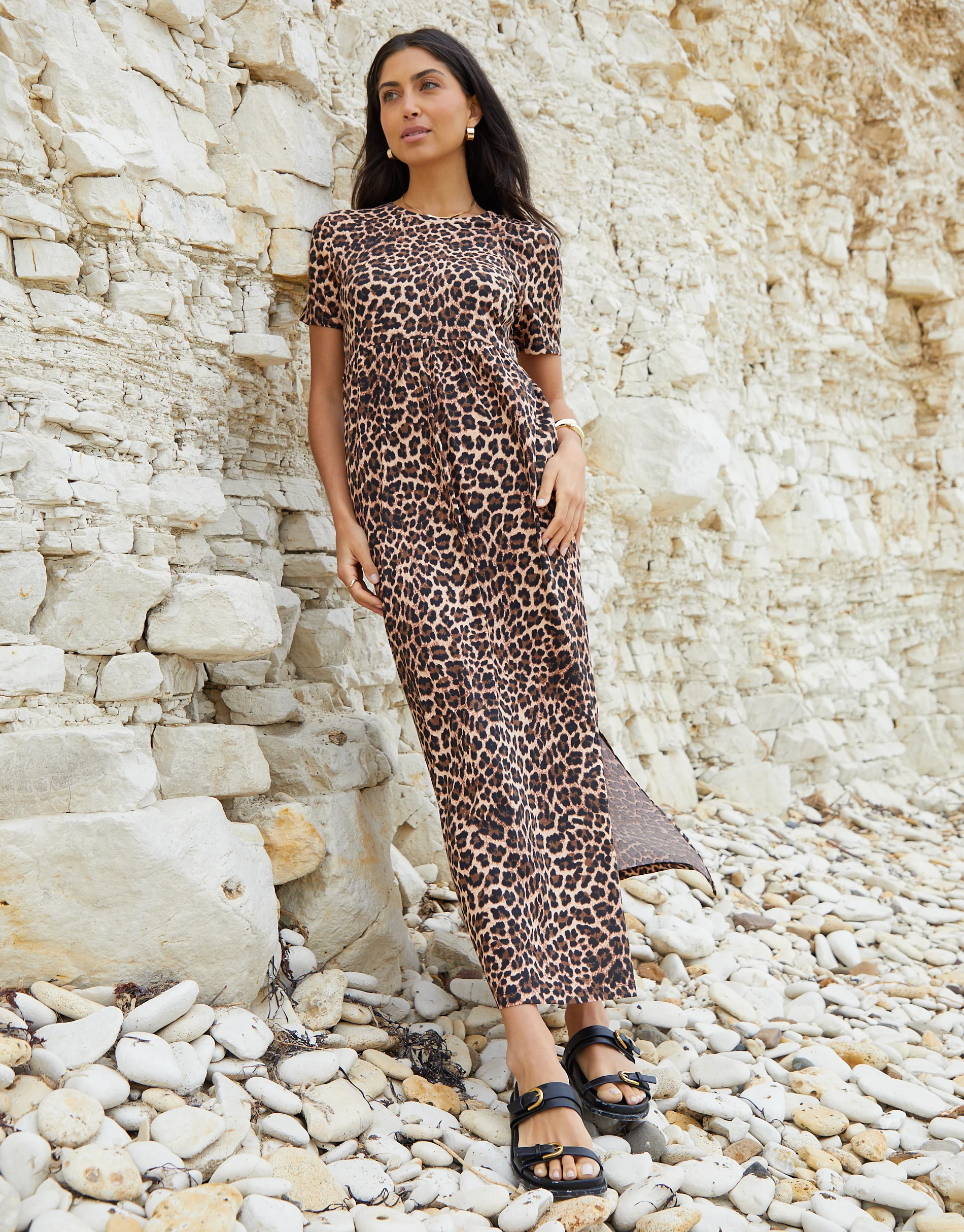 Jersey Maxi Dress with Pockets in Leopard Print - Image 3
