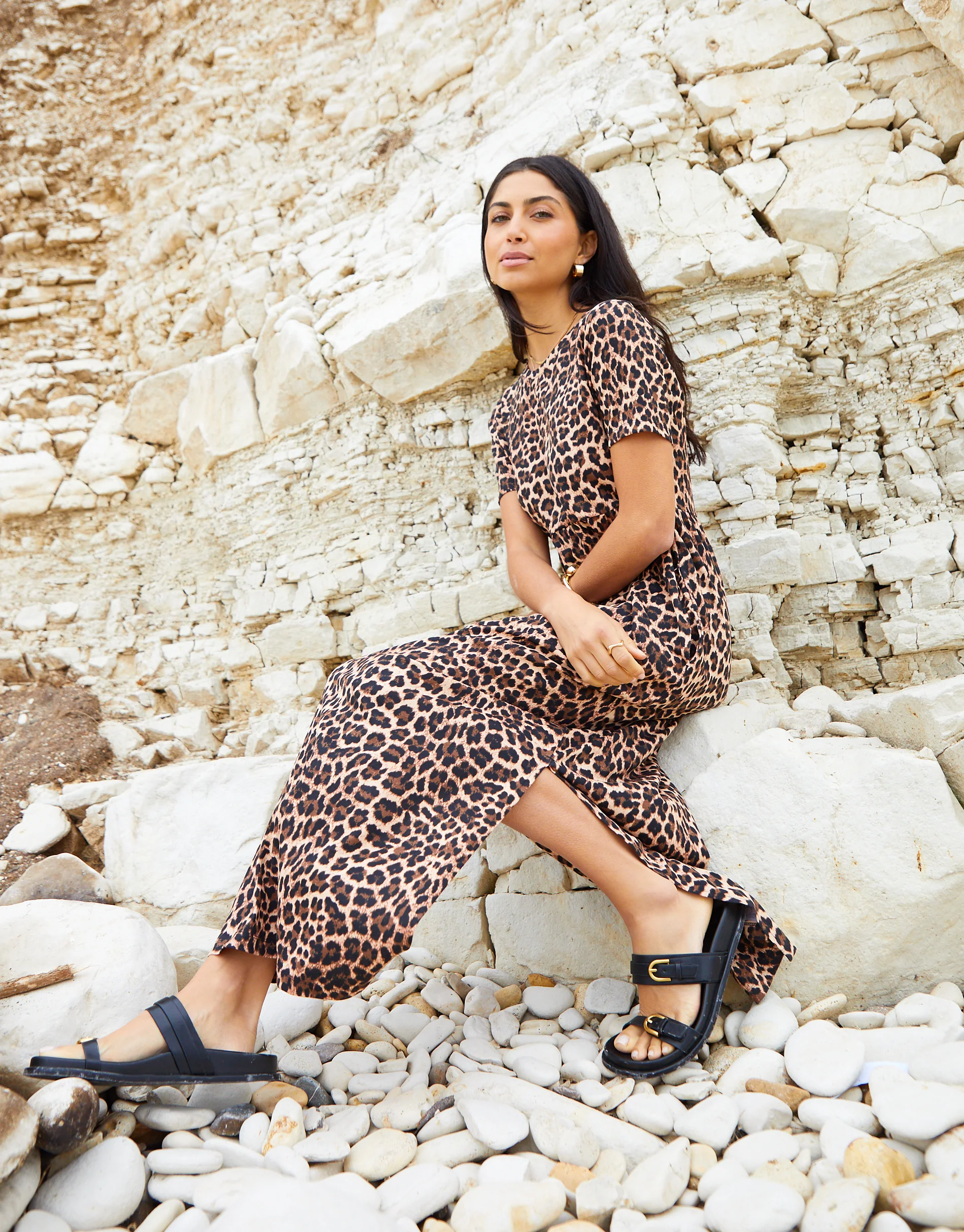 Jersey Maxi Dress with Pockets in Leopard Print - Image 5