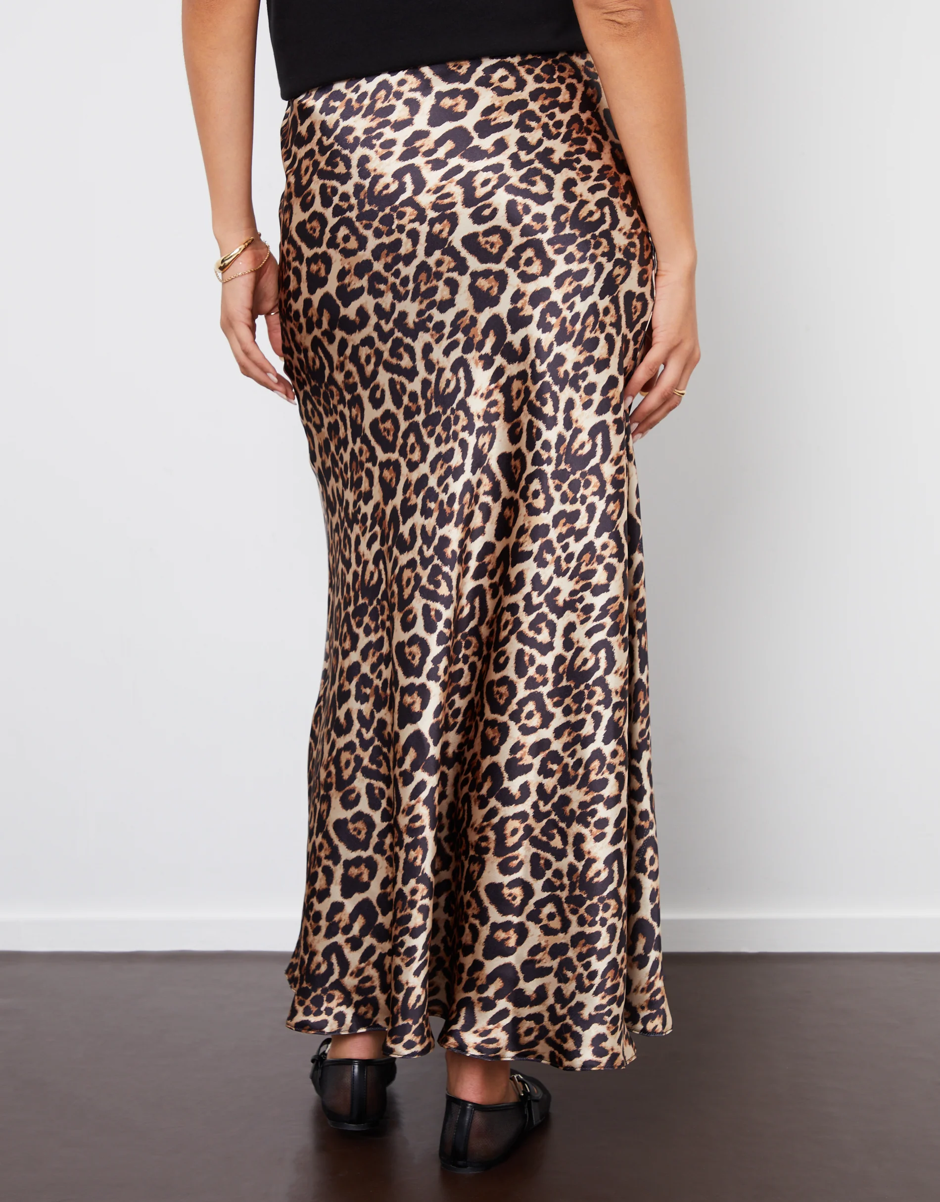 Maxi Satin Slip Skirt in Leopard Print - Image 3