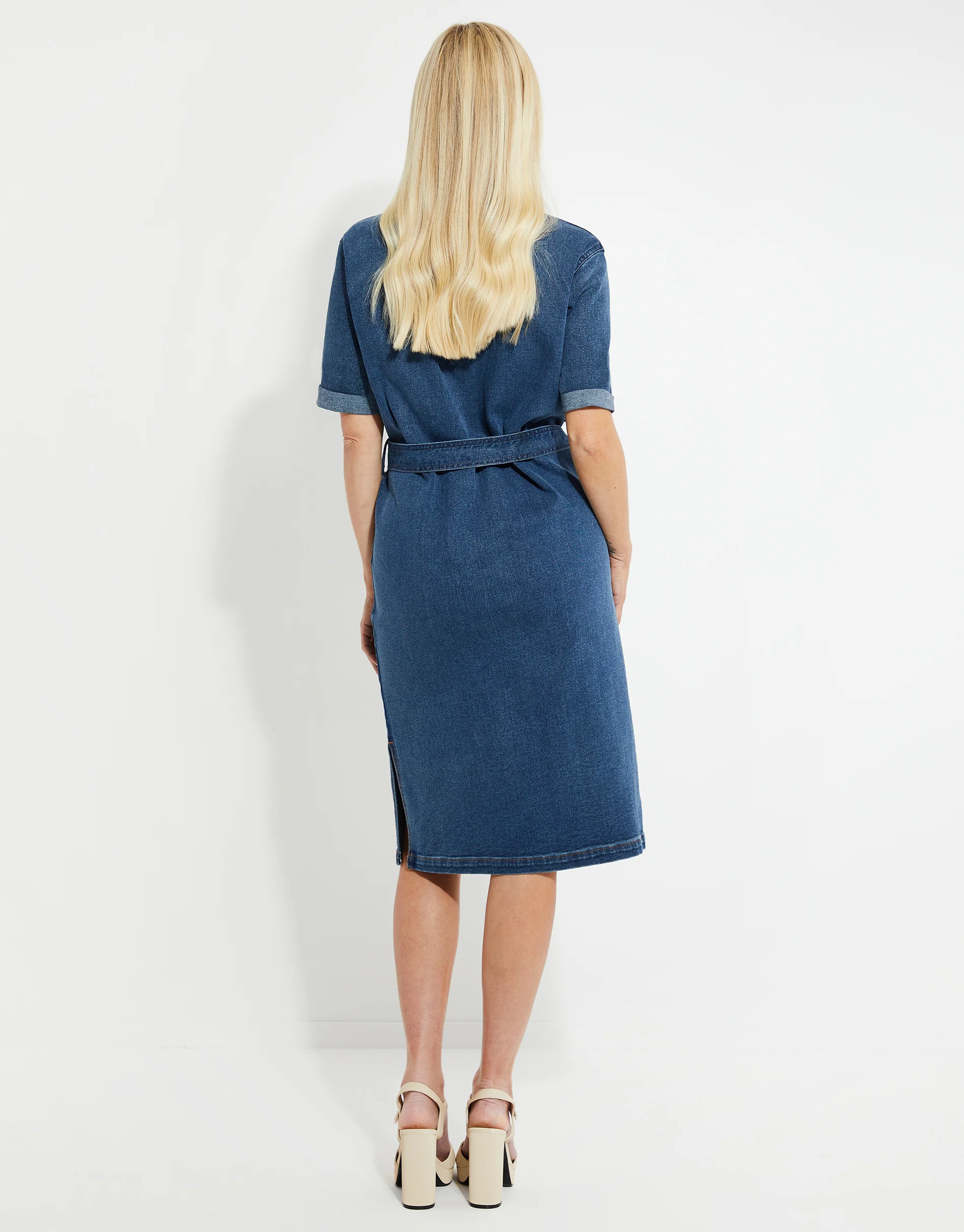 Midi Denim Shirt Dress in Mid Blue Wash - Image 2