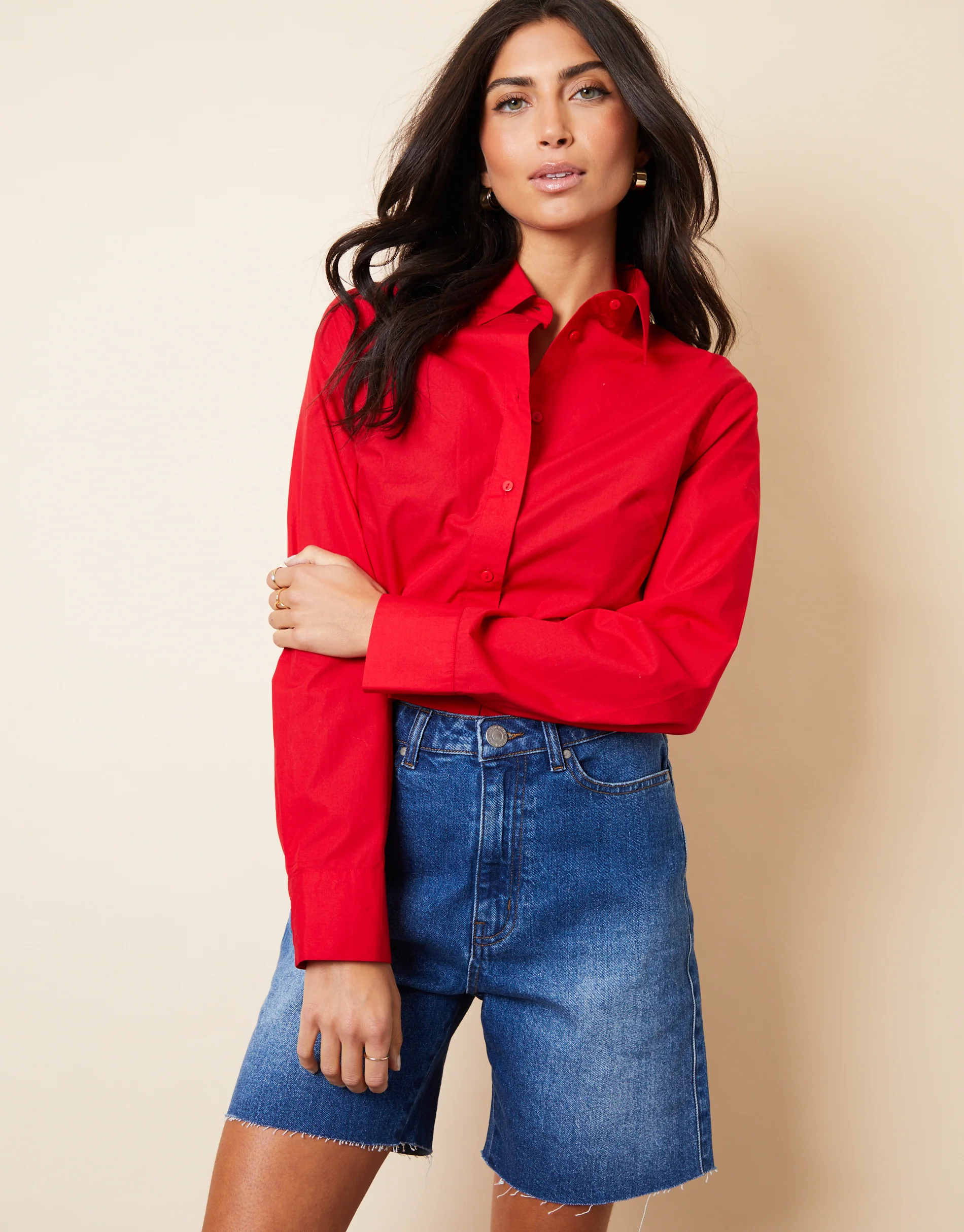 Raw Hem Denim Bermuda Shorts in Mid Wash - Image 2