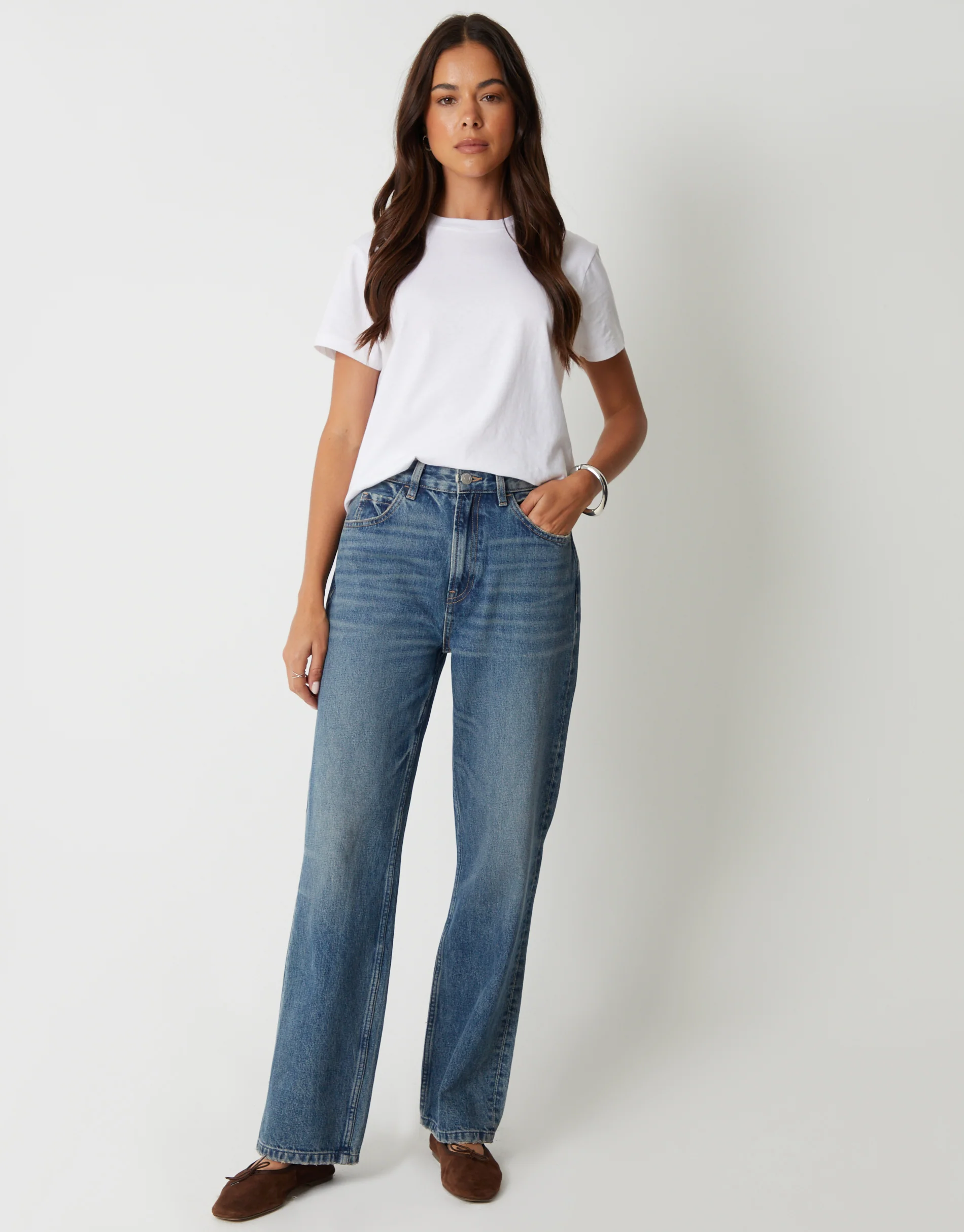 Straight Leg Wide Jeans in Mid Wash - Image 3