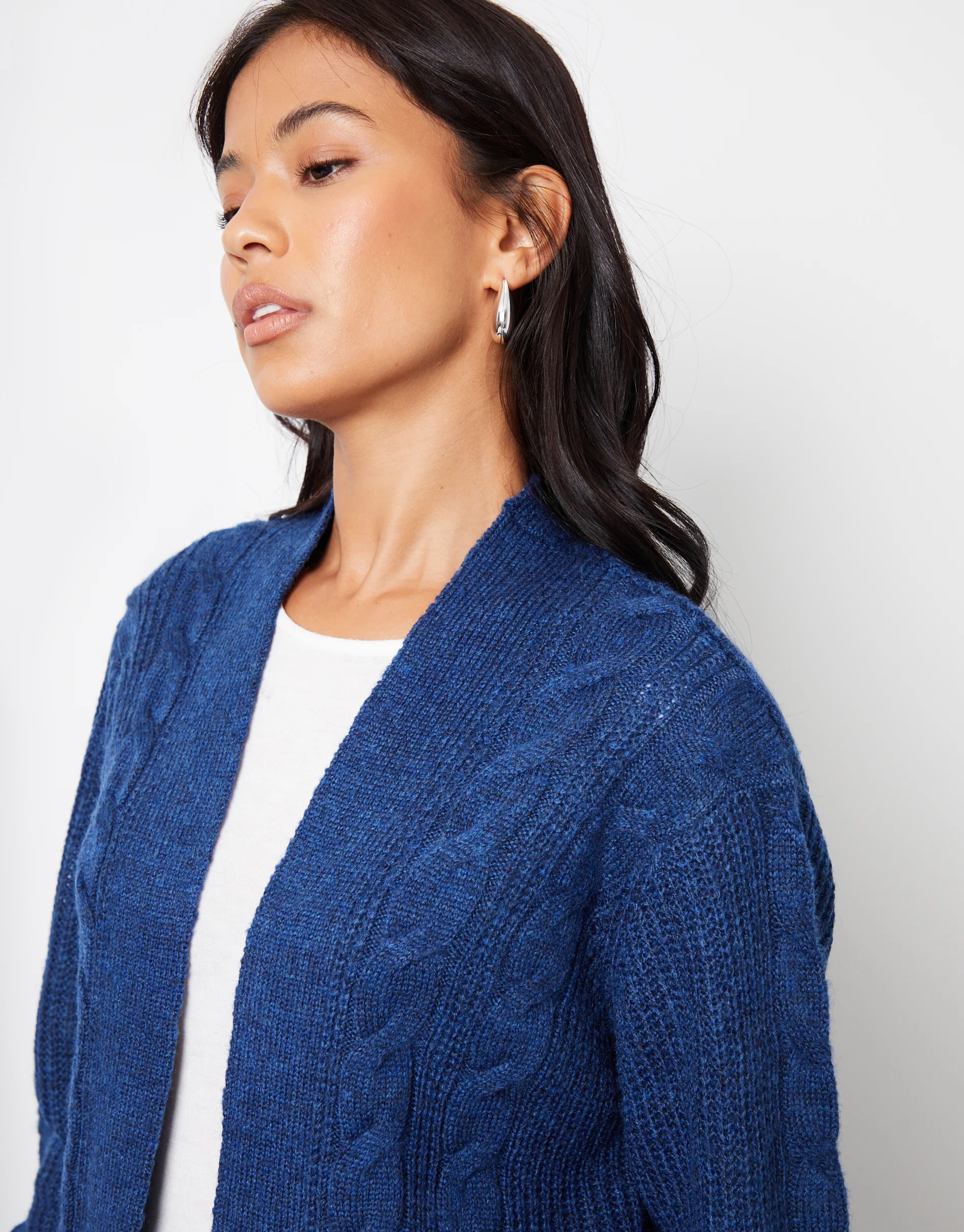 Cable Knit Cardigan in Navy - Image 4