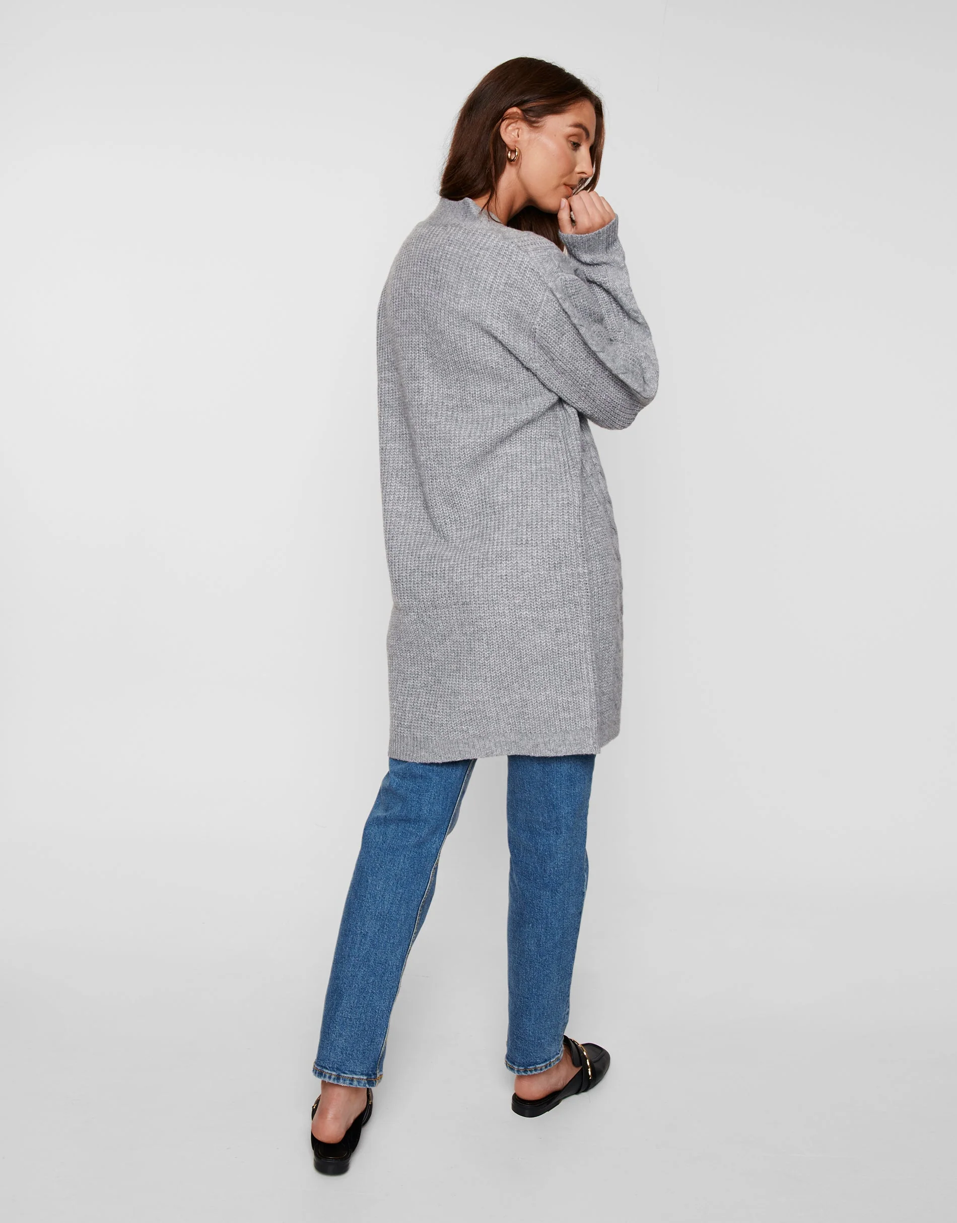 Petite Cable Knit Cardigan in Grey - Image 2