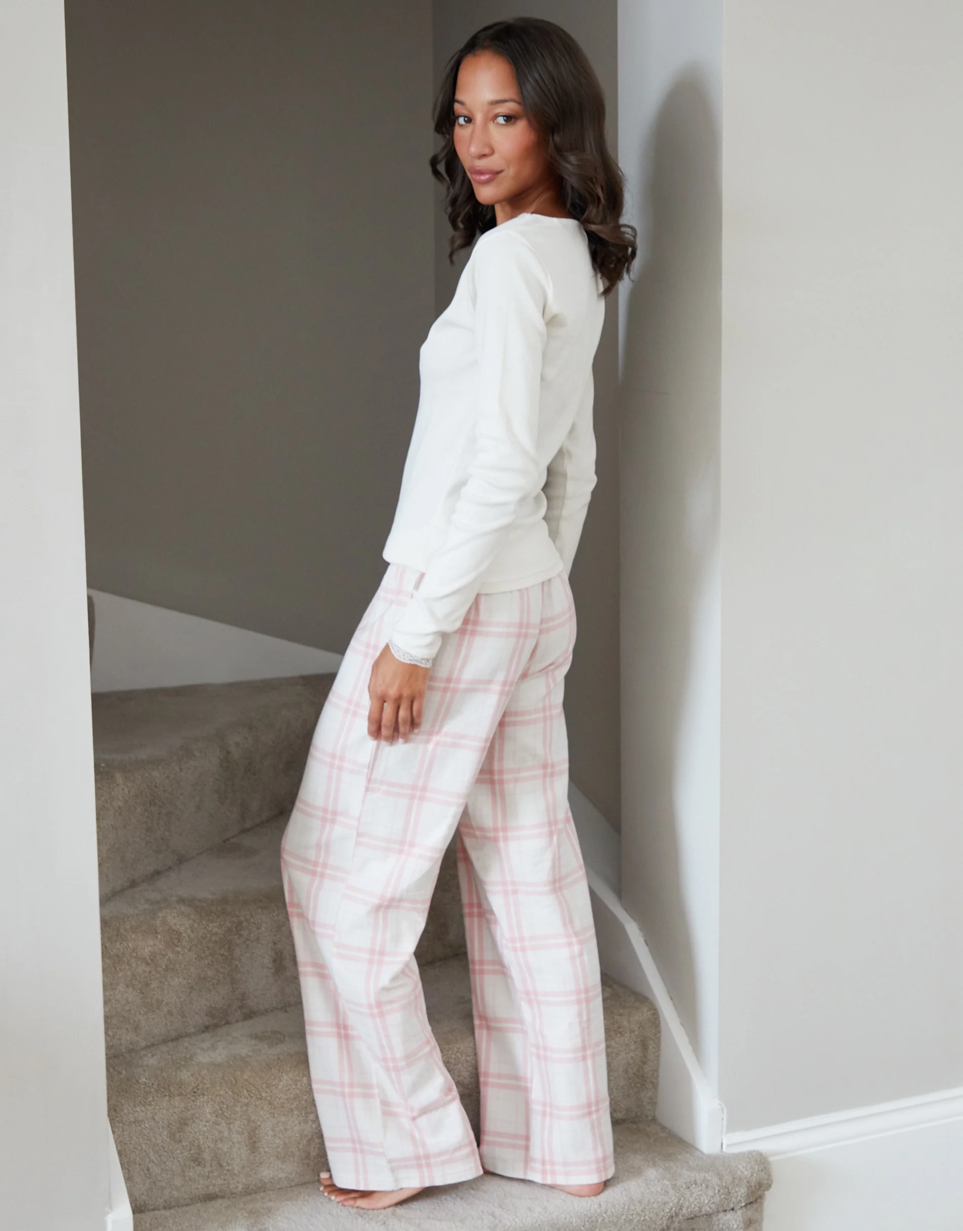 Long Sleeve Pyjama Set in Pink Check - Image 4