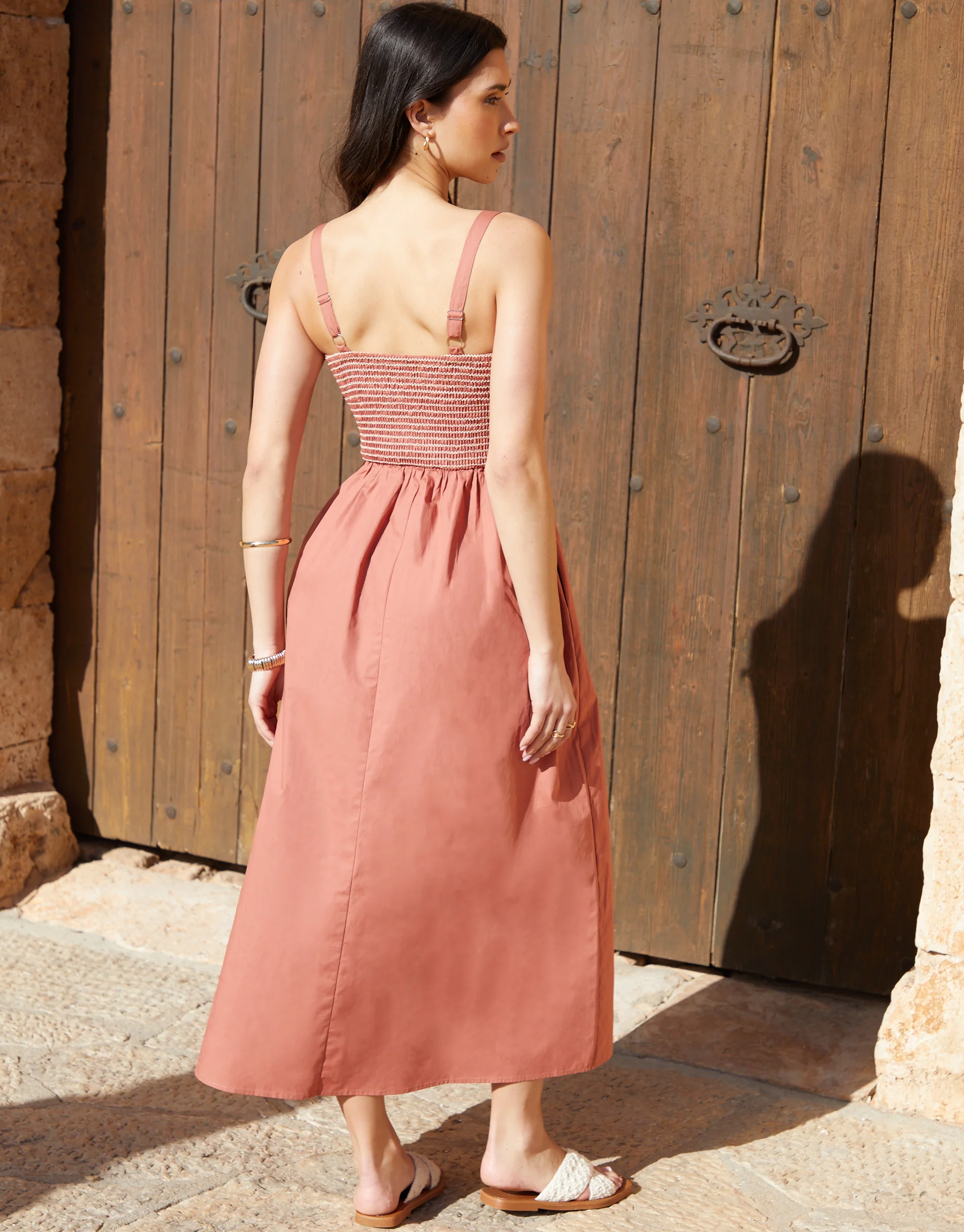 Shirred Bodice Midaxi Dress in Pink - Image 3